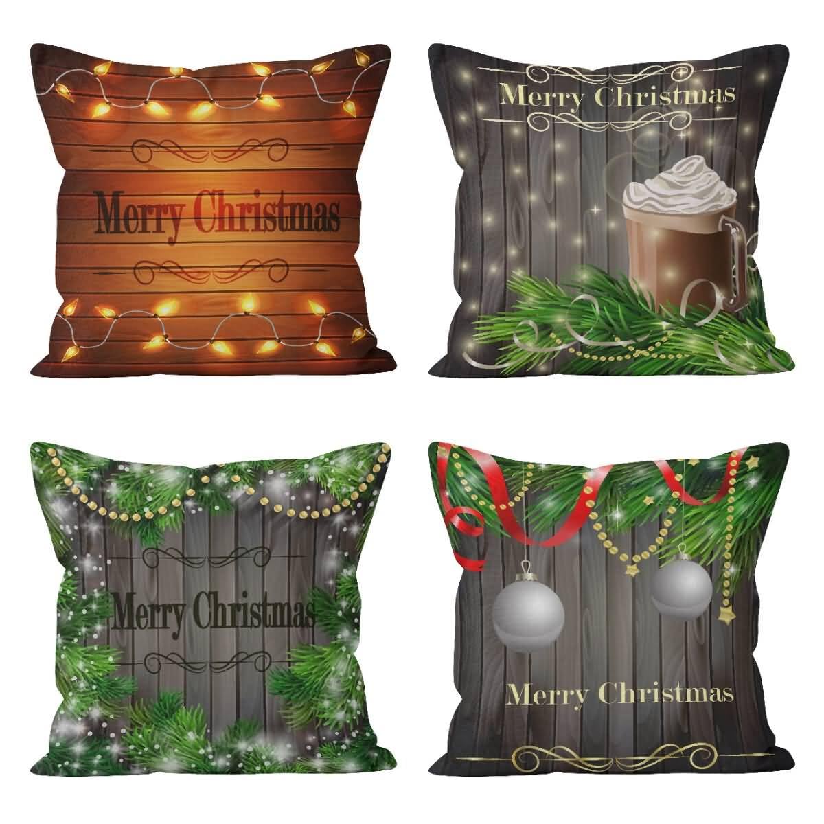 CEVAN Lino Federe Cuscini In Cotone Fodera Per Divano Esterno Natale Copricuscini Federe Federa Divano Tessuto Stampato Per Decorazioni Murali 50x50cm,4Pcs