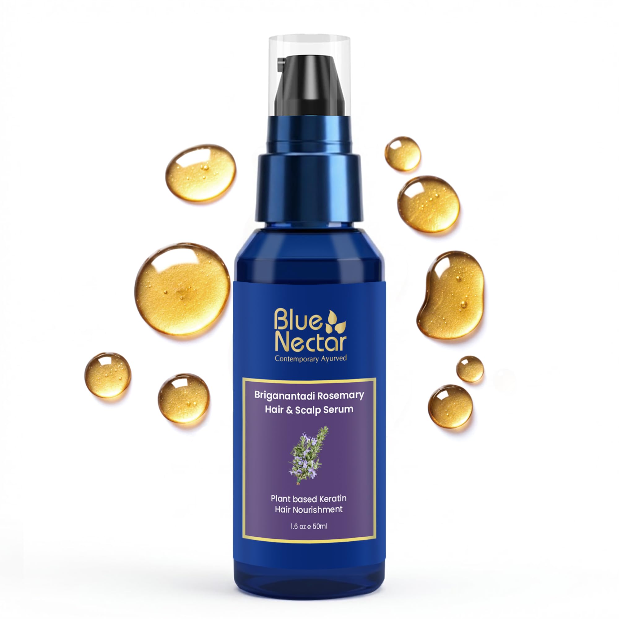 Blue Nectar Rosemary Hair & Scalp Serum for Women & Men | Advanced Hair Growth Serum for Dry & Frizzy Hair | with Plant Based Keratin (17 Herbs, 50ml)-image-19