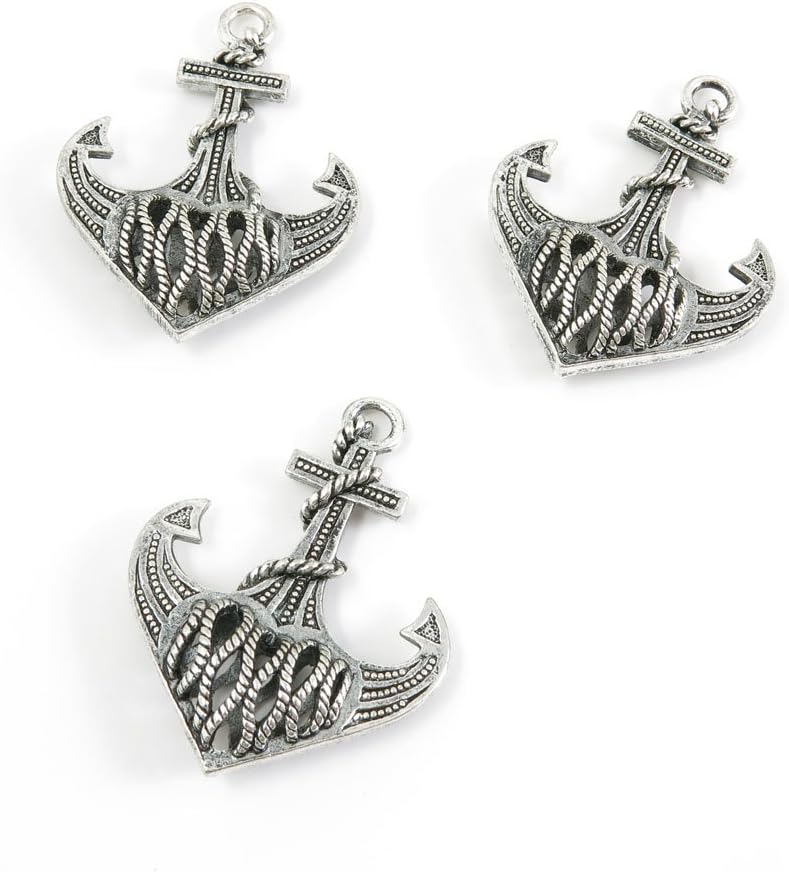 20 Pieces Antique Silver Tone Jewelry Making Supply Charms Filigrees Arts Crafts Beading Findings Crafting R7IL2L Hollow Boat Anchor