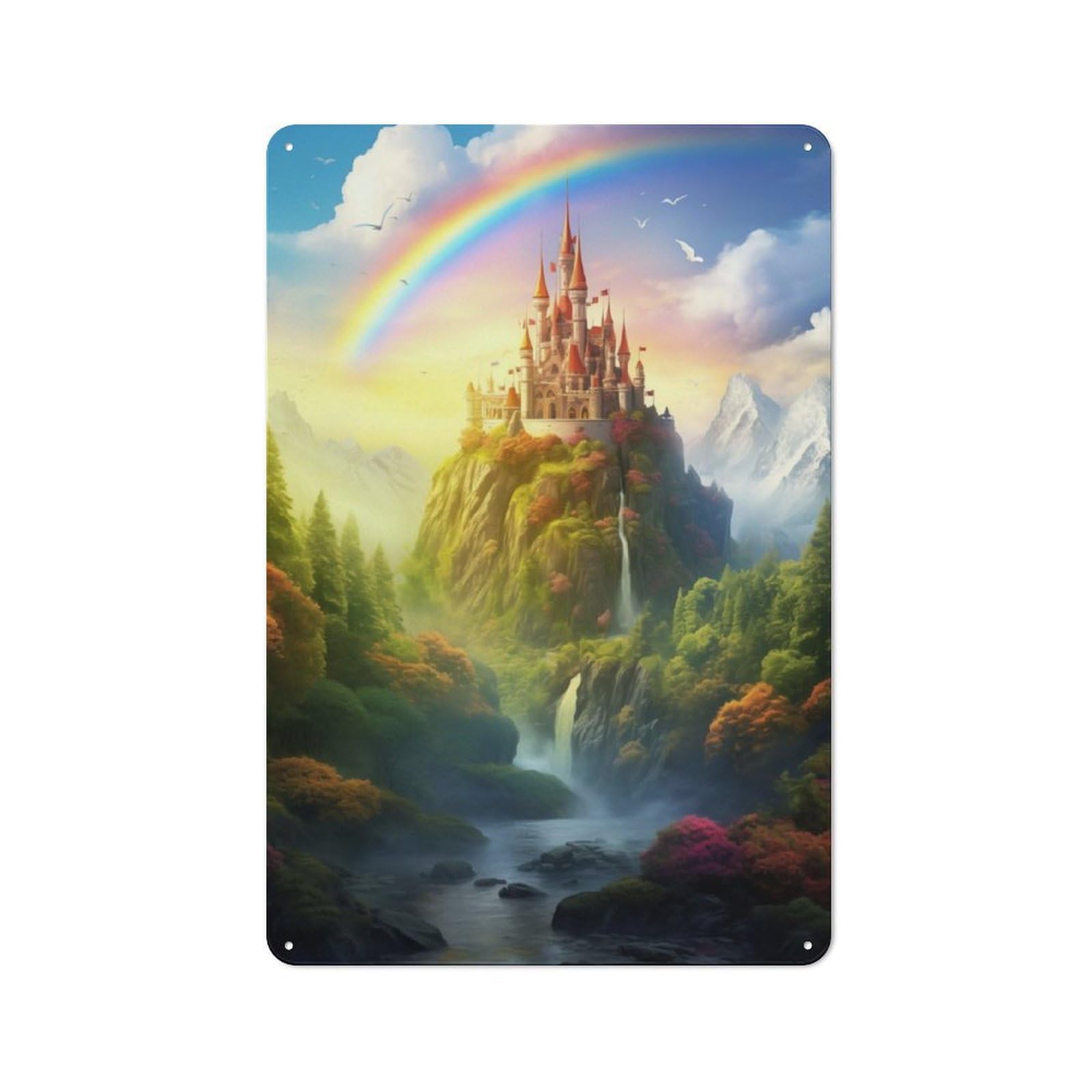 Junmoney Epic Rainbow Castle Tin Sign 30X20cm With For Workshop Wall, Retro Decor, For Metal Sign Collectors, For Cafés, Pubs And Restaurants