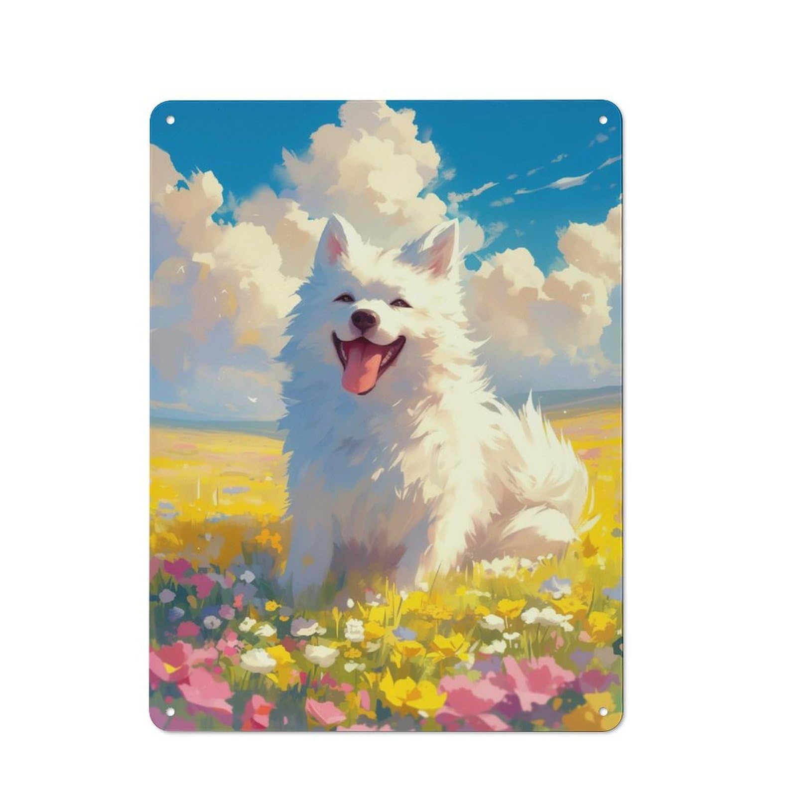 Junmoney Fluffy Dog Japanese Art Vintage Tin Sign 40X30cm For Guest Room Or Hallway, Suited To Home Decor Collectors