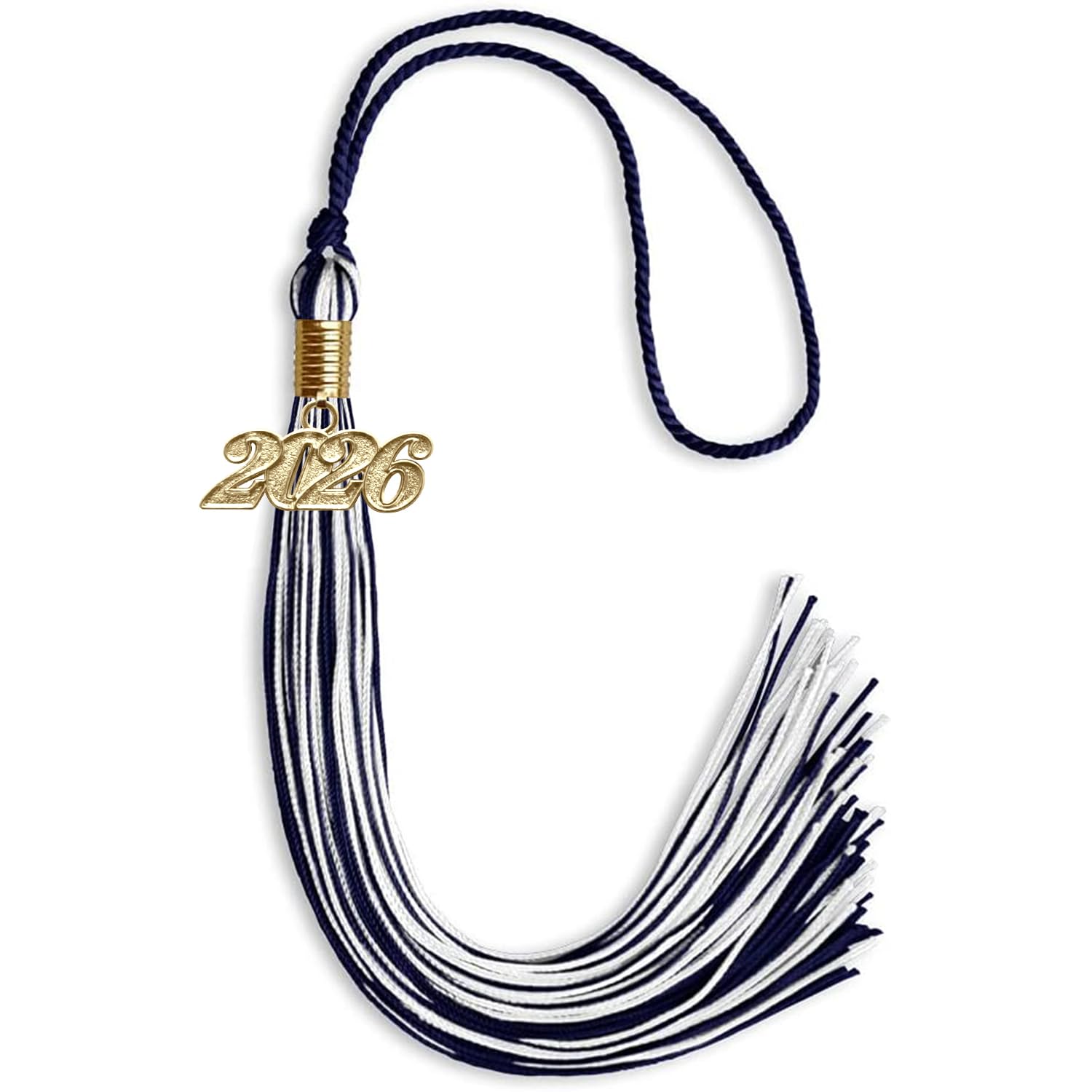 Endea Graduation Mixed Double Color Tassel with Gold Date Drop (Navy Blue/White, 2026)