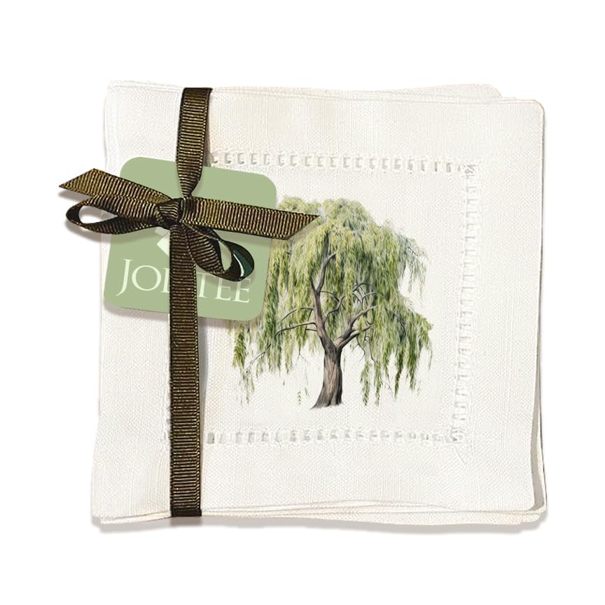 Jolitee Decorative Hemstitch Cocktail Napkins, 6"x6" Washable Linen-Like Cloth Napkins, Handmade for Entertaining and Everyday Use (Willow Tree)