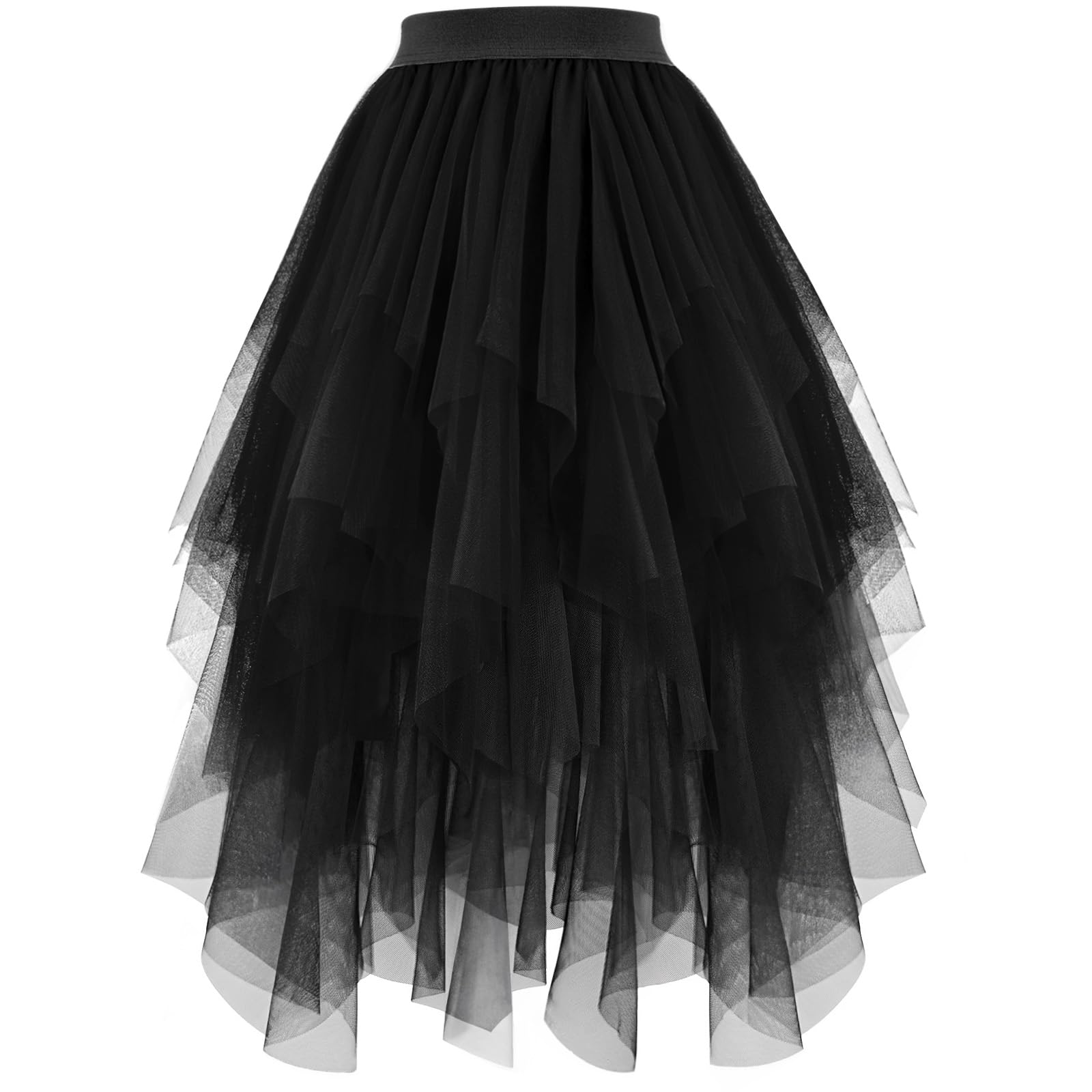 Tulle Skirts for Women High Low Layered Irregular A-Line Midi Skirt Fairy Tutu Women High Elastic Waist Halloween Party Skirt