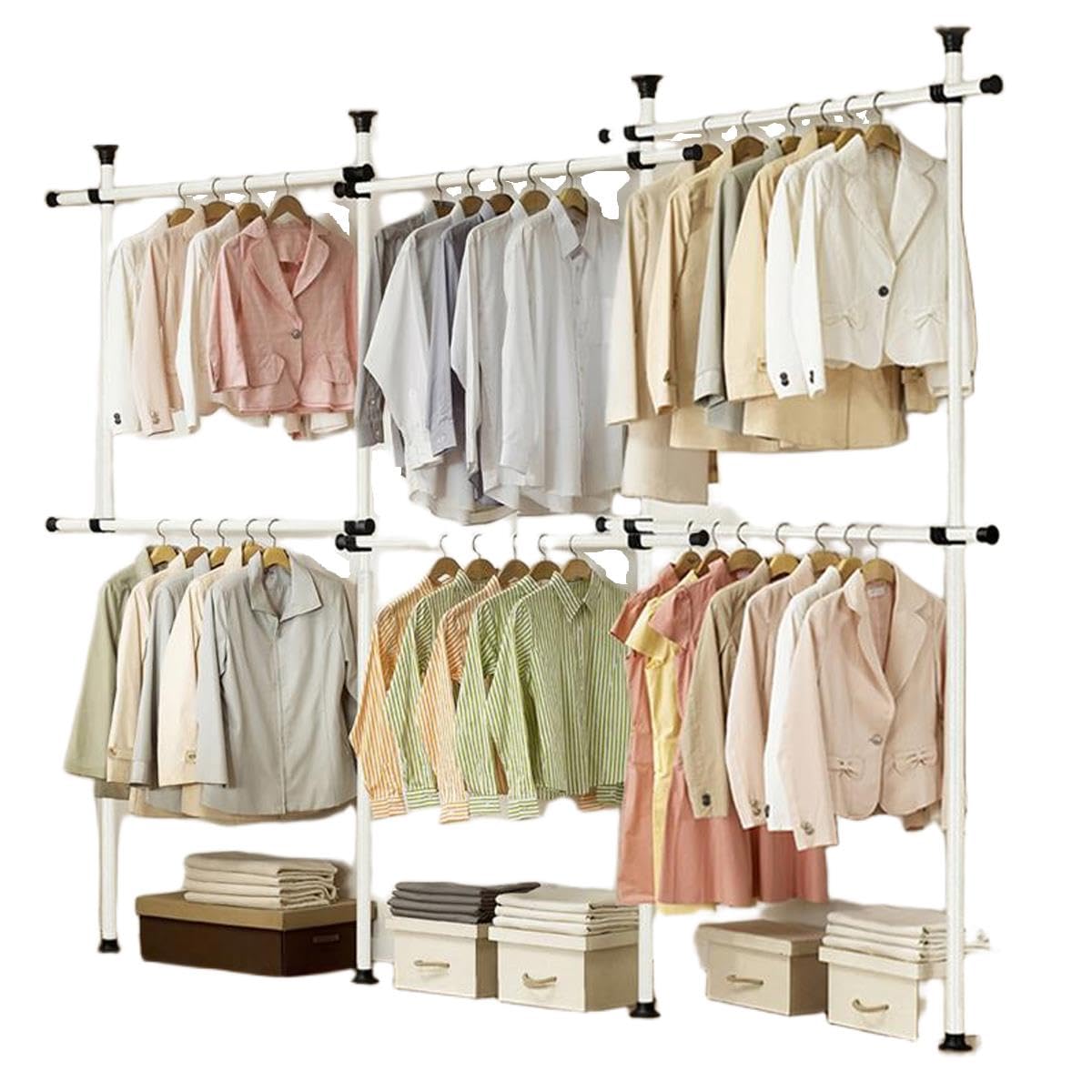 Direct Online Houseware White Triple Telescopic Wardrobe Organiser Hanging Rail Clothes Rack Adjustable Storage Shelving