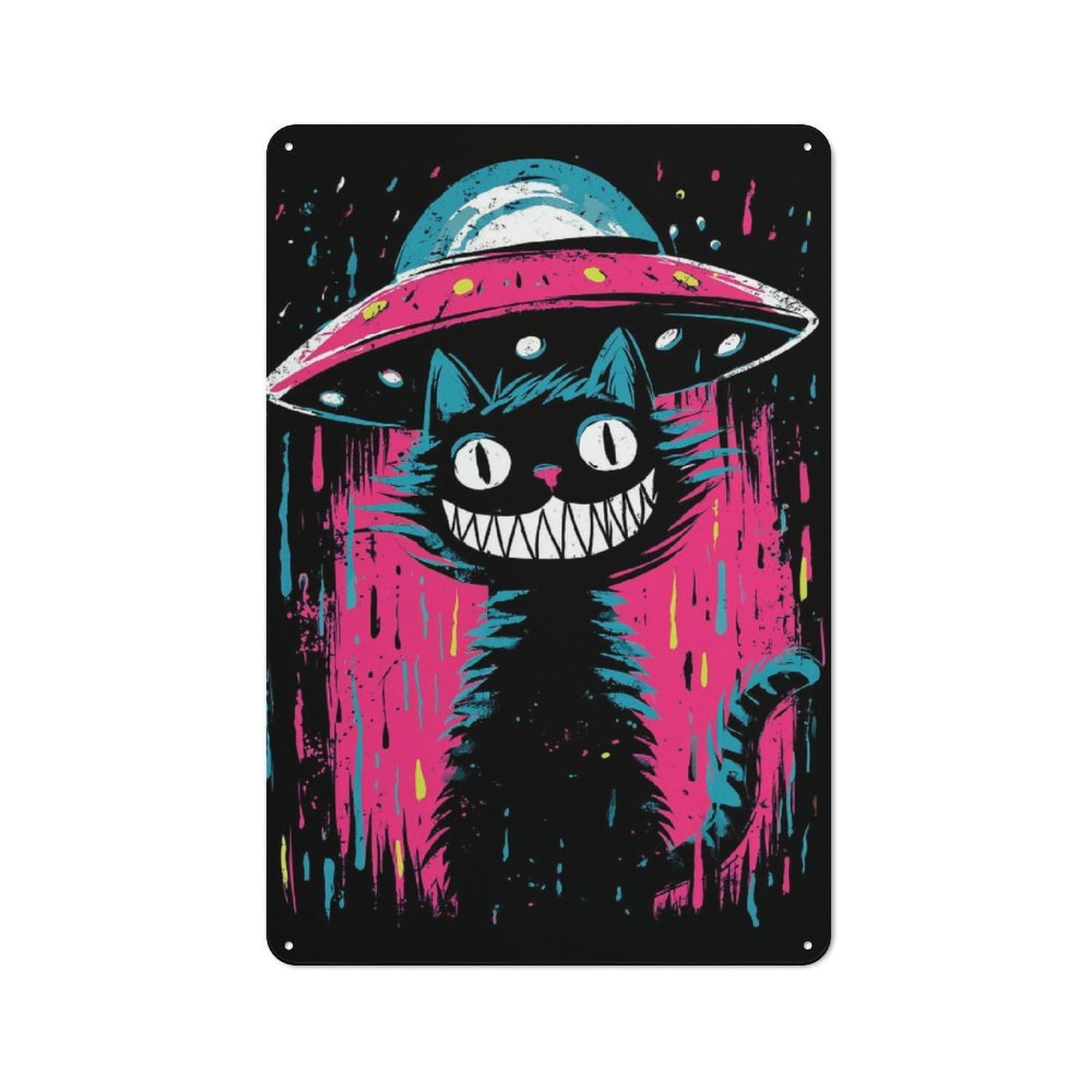 Junmoney Alien Cat Art Tin Sign 30X20cm With For Workshop Wall, Vintage Decor, For Metal Sign Collectors, For Garage And Workshop Walls