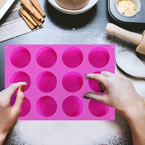 Miniatura 7 de DIFENLUN Moldes redondos para galletas de chocolate, paquete de 2 moldes de silicona cilíndricas de 12 cavidades antiadherentes para hornear Oreos