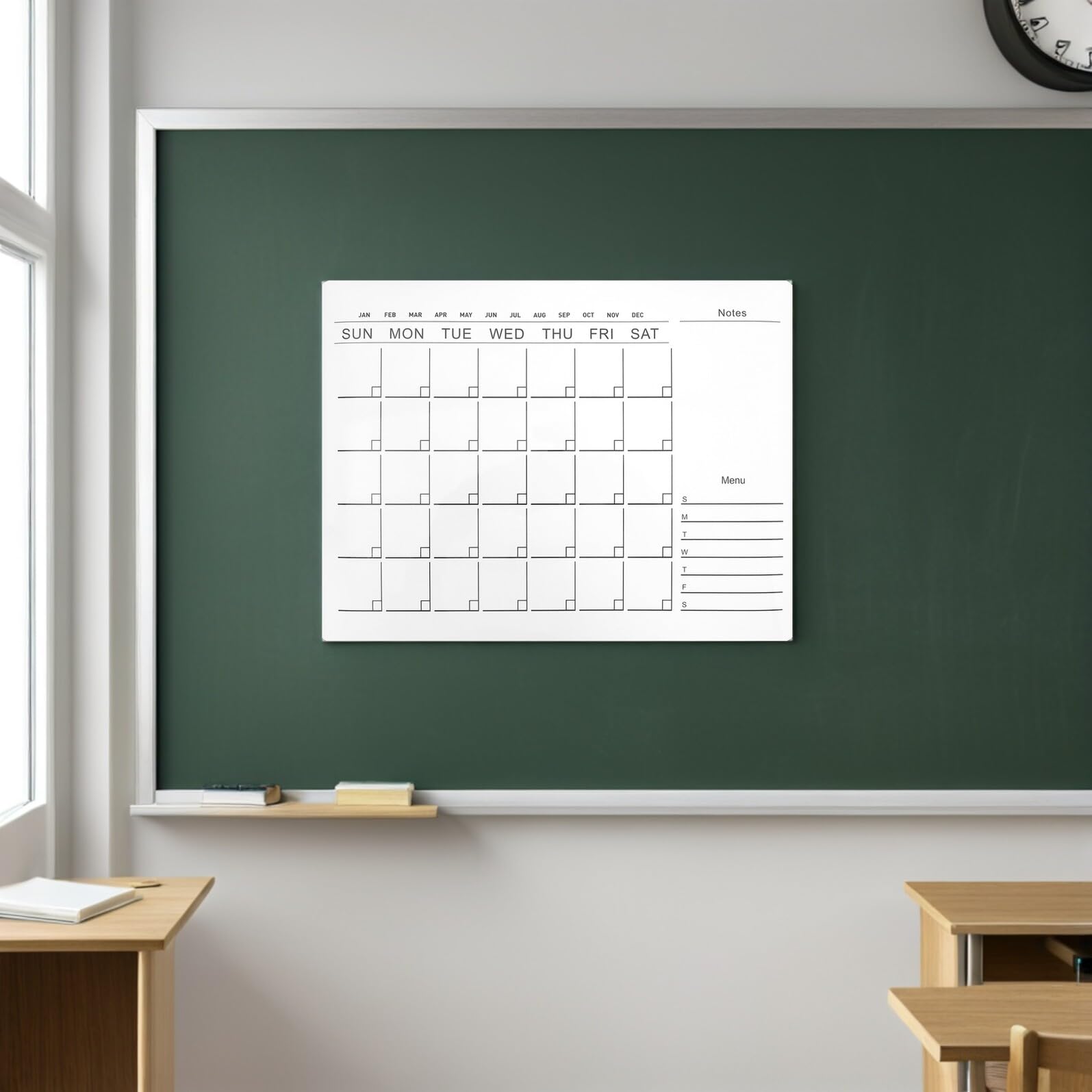 Lurrose 2 Pezzi Calendario Mensile da Parete Adesivo Lavagna Bianca Cancellabile Secco in Pvc Rimovibile senza Data per Organizzazione Ufficio e Routine Quotidiana 53x40 Cm