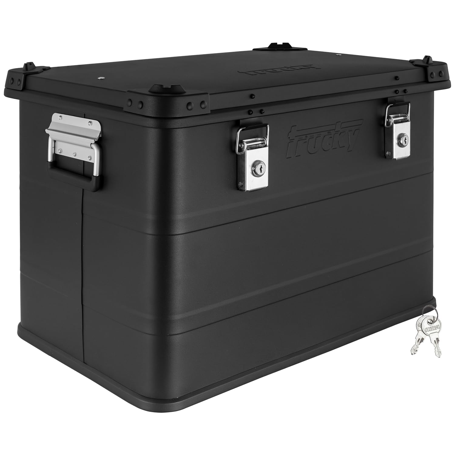 Trucky Scatola in alluminio con coperchio, in alluminio, per il trasporto, in metallo, richiudibile, dimensioni: 75 l, colore: nero