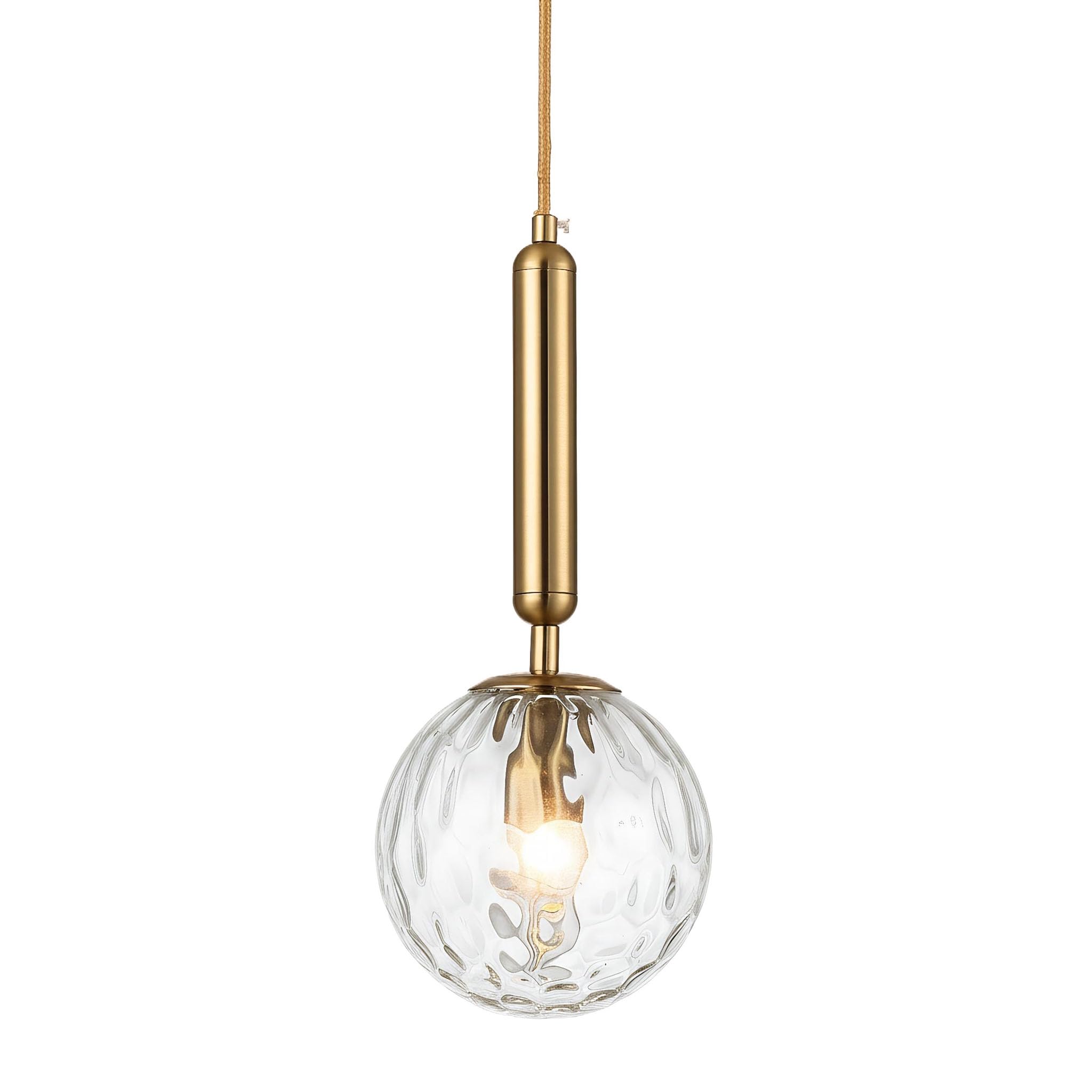 LFsem Glass Globe Pendant Light for Bedroom, Modern Gold E27 Loft Bar Ceiling Hanging Lamp with Clear Glass Ball for Living & Dining Room Chandelier