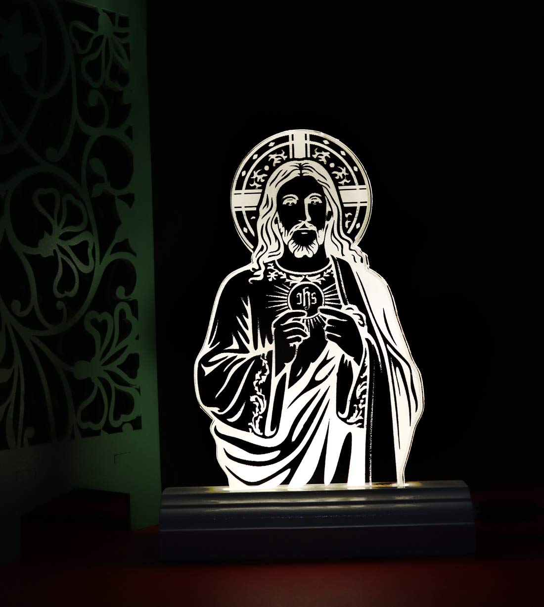 ZULKA Get your traditions White Color Frame Base Jesus Design 3D Illusion Acrylic Table Lamp(Color-White)