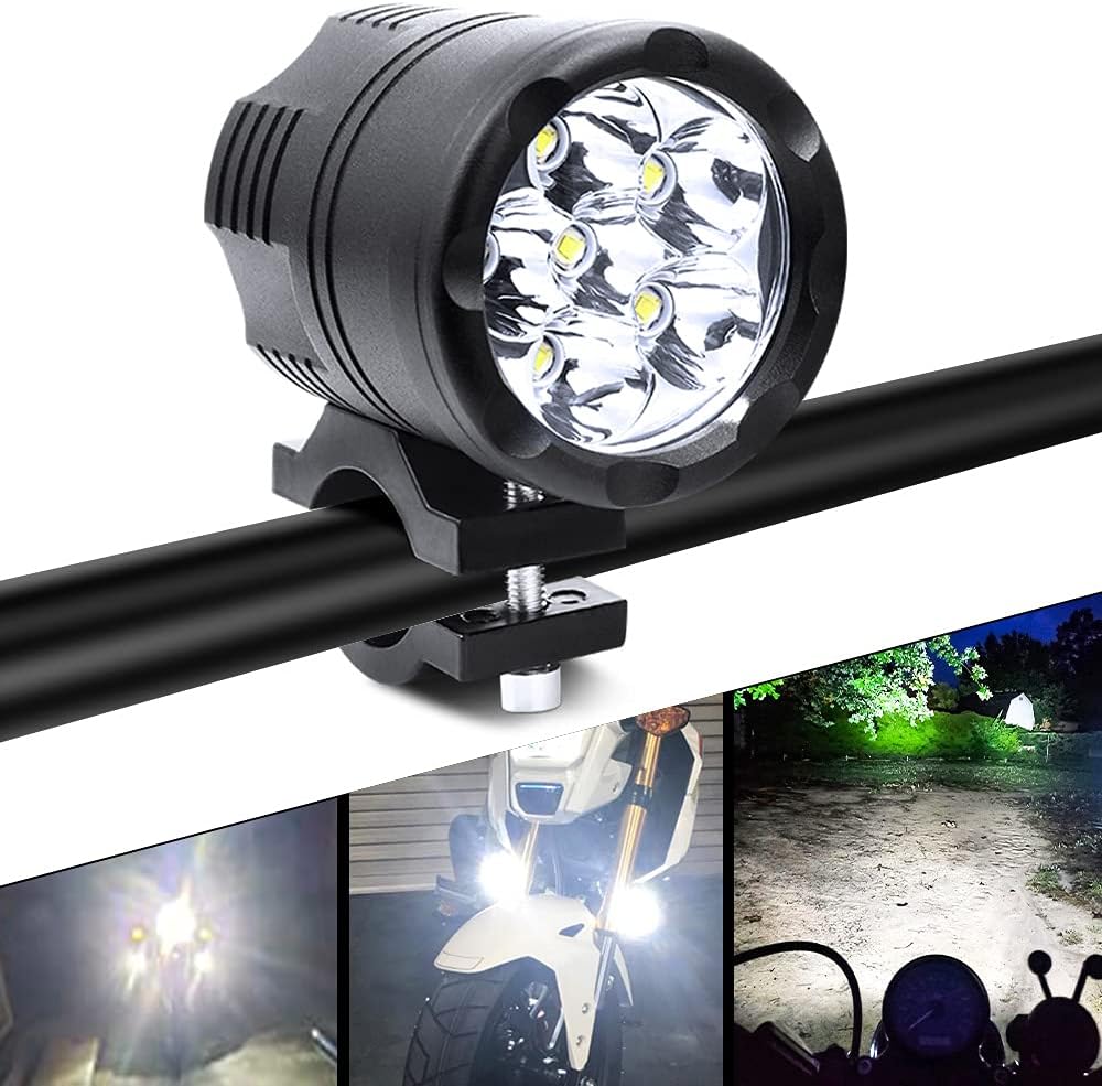 Biqing LED Motorcycle Auxiliary Light Kit White,Universal 2PCS 6x10W Motorcycle Spotlight 12V 24V Motorbike Fog Driving Light with 22mm Handlebar Switch