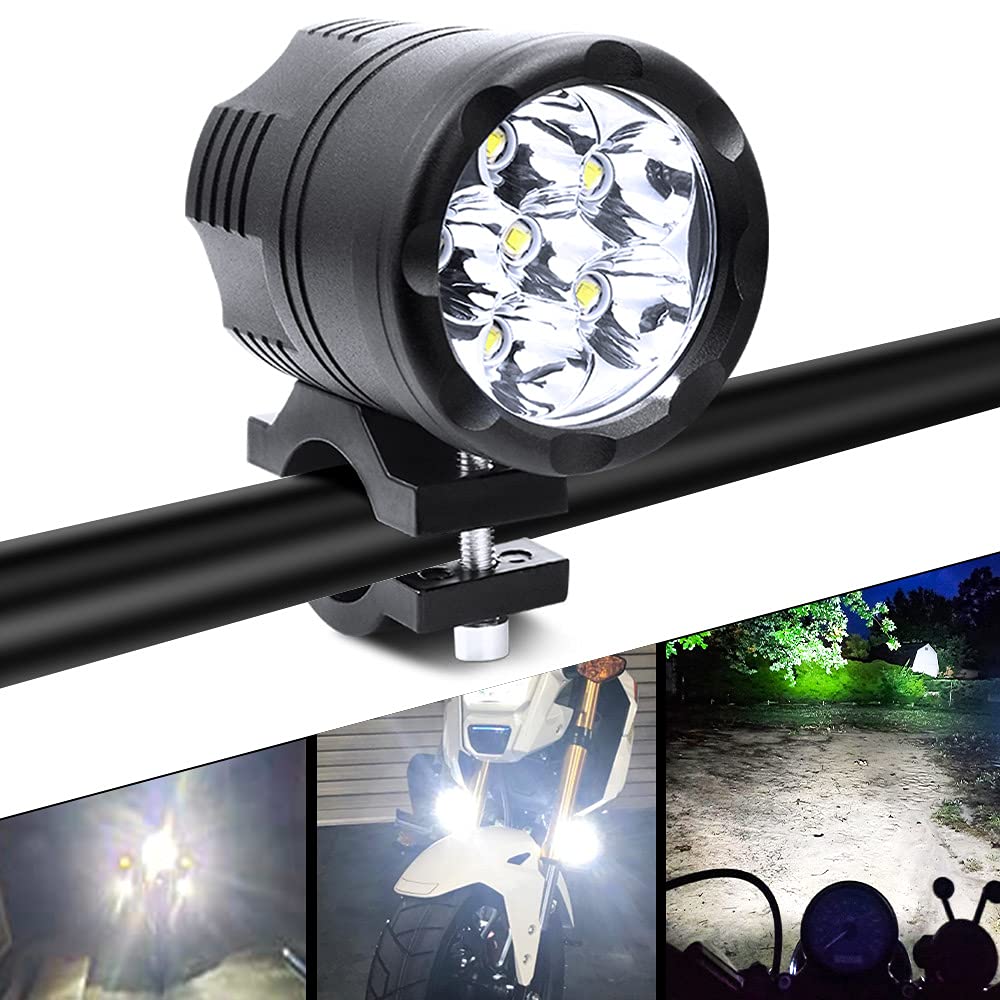 Biqing Universale Kit Fari Moto con 22mm Metallo Interruttore On Off,60W Fari Supplementari Moto LED 12V 24V Faretto Moto LED Fendinebbia Bianco 6000LM Impermeabile(2PCS)
