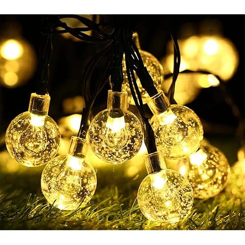 Solar String Lights Outdoor, BrizLabs 45ft 60 LED Solar Globe Crystal Lights Waterproof 8 Modes Indoor Decorative String Lights for Garden Patio Yard Wedding Festival Home Party, Warm White Cover