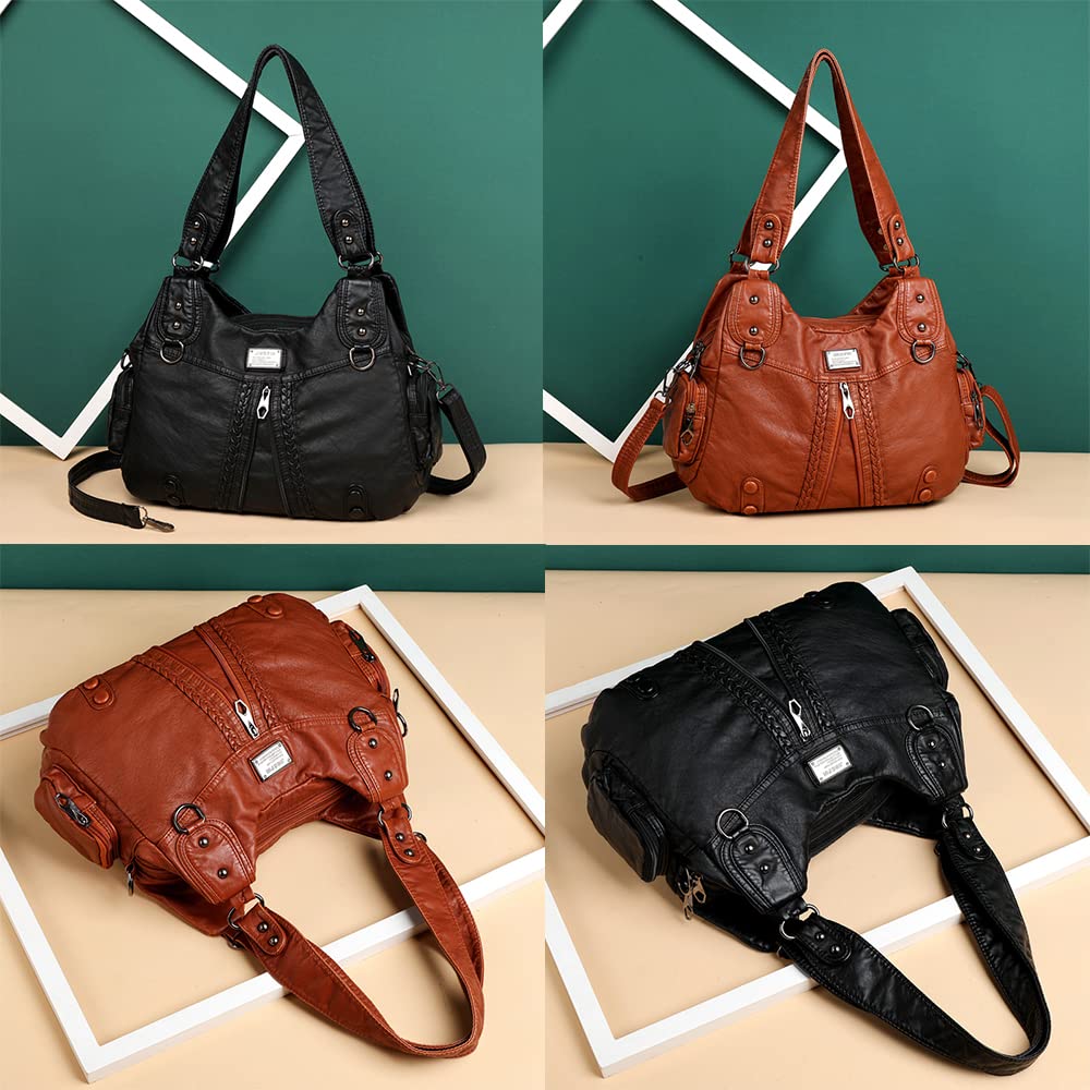Bolso Hobo Bolso de Hombro con Bandolera en Cuero PU para Mujer Retro Bolsos Bandolera Elegante Bolso de Mano Vendimia Bolsode señora para Damas Mamá Negro