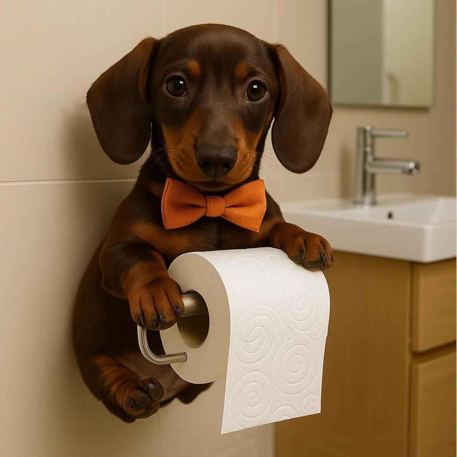 Puppy Tissue Holder Wall Mounted Roll Dispenser Funny Dog Paper Towel Rack Realistic 3D Printed Toilet Paper Holder Bathroom Decor, Dachshund