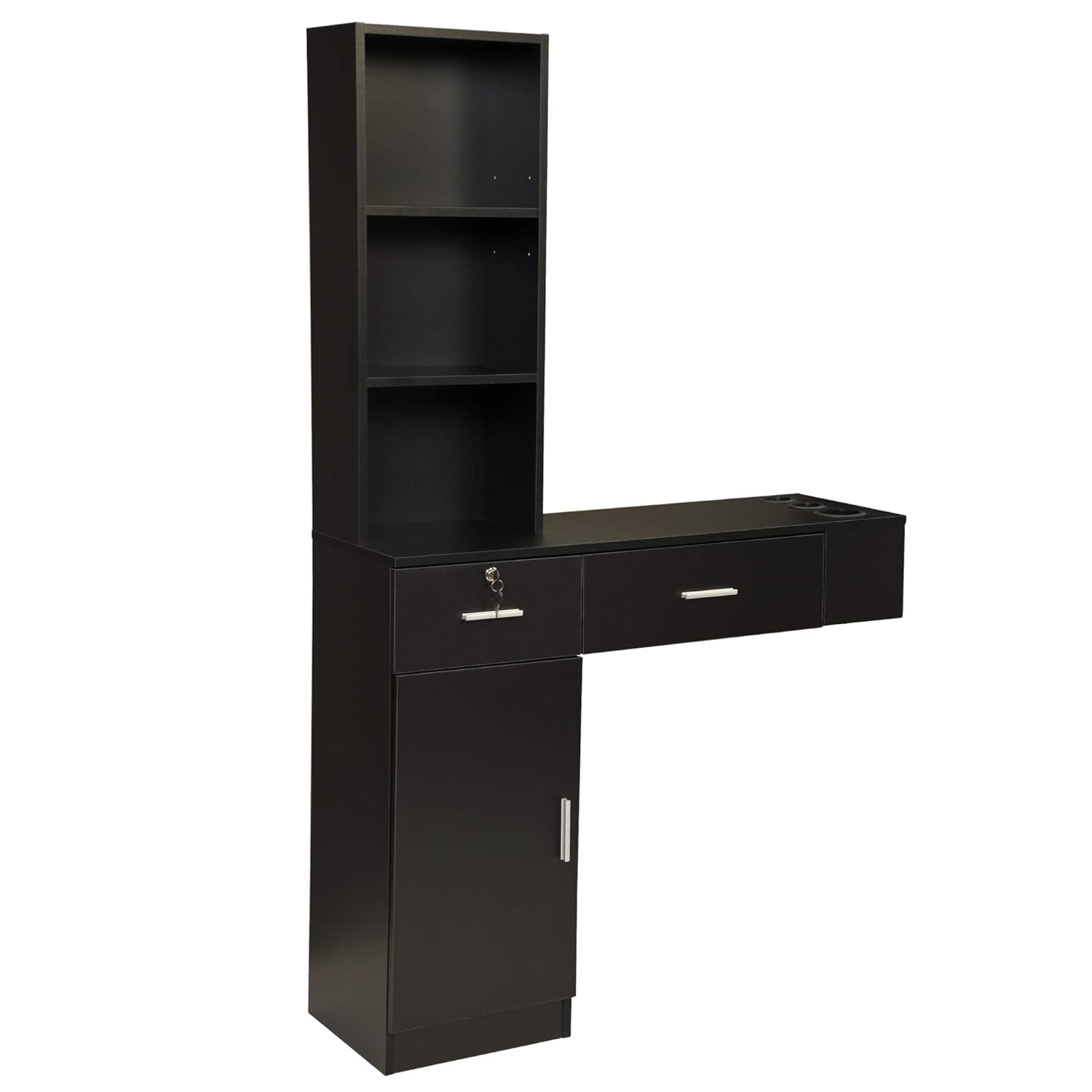 JAXPETY Wall Mount Salon Station Barber Station with Drawers, Hair Stylin Barber Beauty Spa Salon Equipment Set w/Appliance Holders, Lockable Left Shelf- Black : Beauty & Personal Care