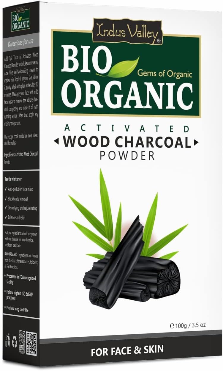INDUS VALLEY 100% Natural Activated Charcoal Powder Ideal for Skin Removes Dead Skin, Impurities, Detoxifies Skin - (100g)