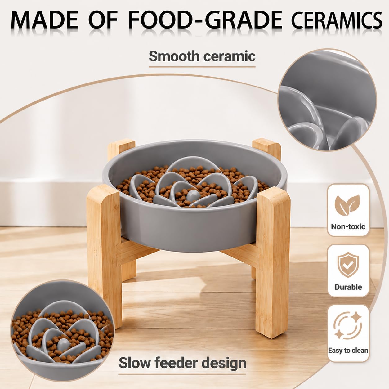 Petygooing Cuenco de cerámica para perros de 8.66 pulgadas, comedero lento para perros medianos y grandes, plato de agua elevado/elevado, de alimentación lenta para perros, pesado, cuenco para comer