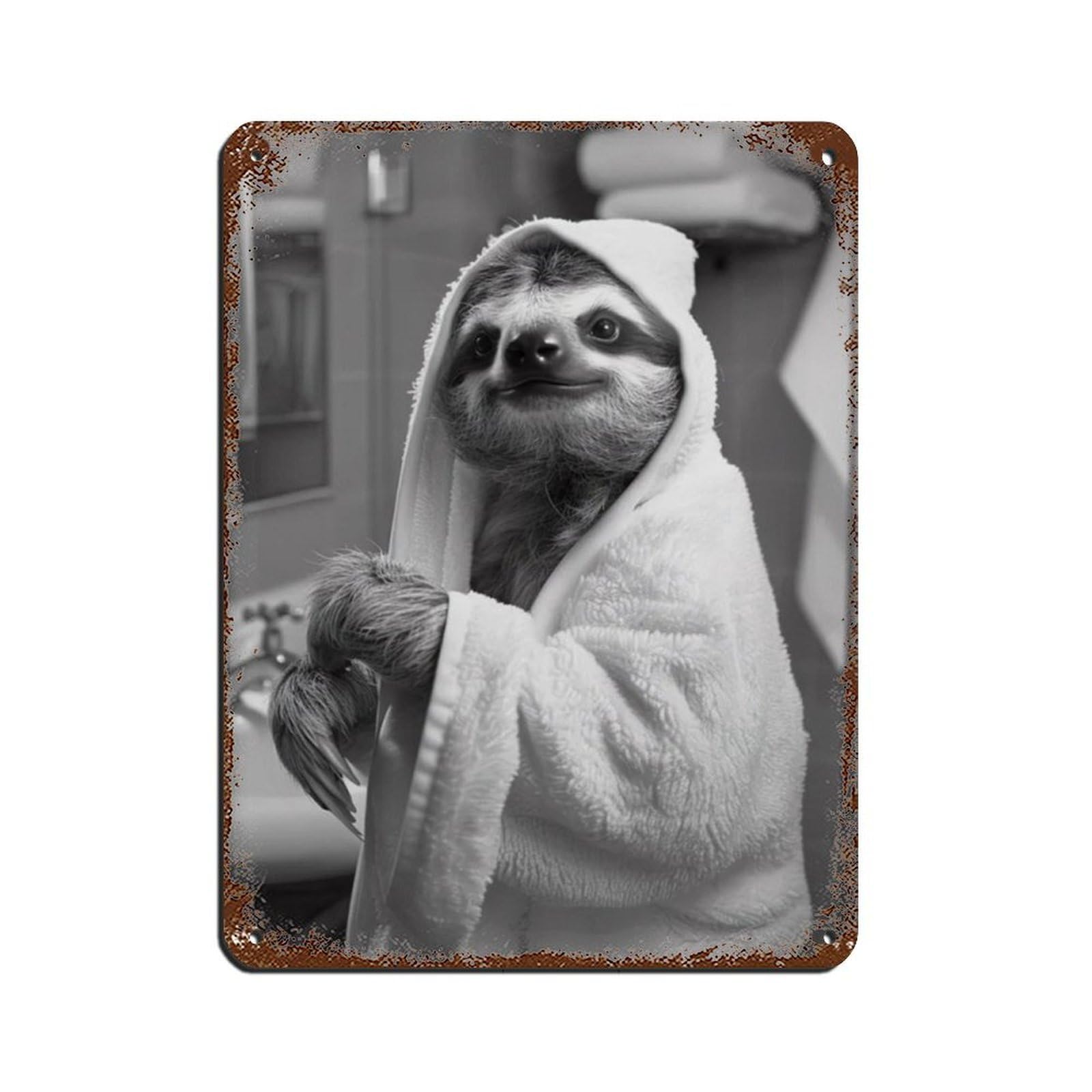 Lxwnze 30L X 40W Cm Sloth In A Bathrobe, Funny Bathroom Art (3) Tin Sign Vintage Metal Pub Club Cafe Bar Home Wall Art Decoration Poster Retro 12X16inch(30X40cm)