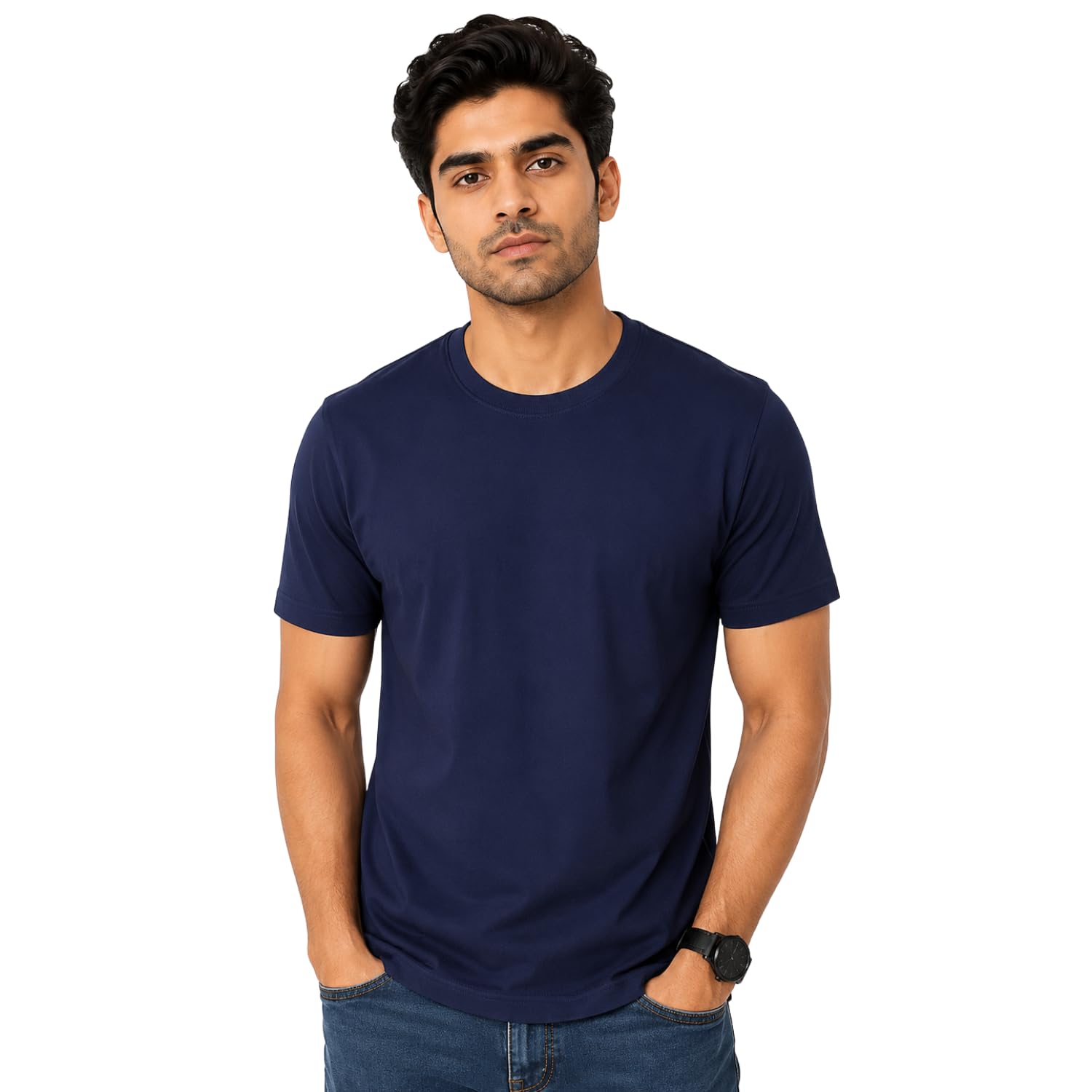 Lee Men Round Neck T Shirt | Plain Half Sleeve Cotton Casual Wear T-Shirt for Men | Regular Fit in neutral