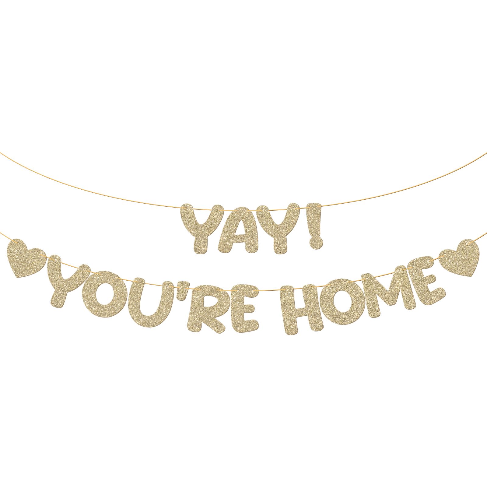 BLMHTWO Yay You're Home Banner, Champagne Gold Glitter Welcome Home Sign Decorations Banner for Family Reunion Housewarming, Party Supplies for Men Women Students Return from Army Hospital School