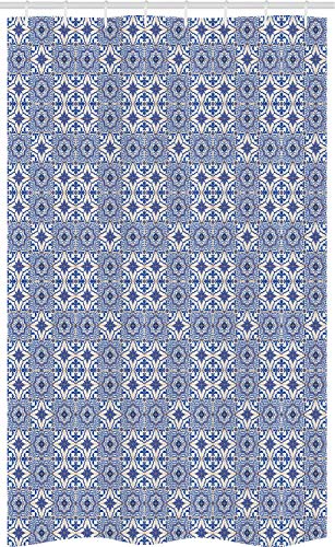 ABAKUHAUS marroquí Cortina para baño, Cuadros de cuadrícula Desgin, Tela con Estampa Digital Apta Lavadora Incluye Ganchos, 120 x 180 cm, Violeta Azul Naranja Blanco