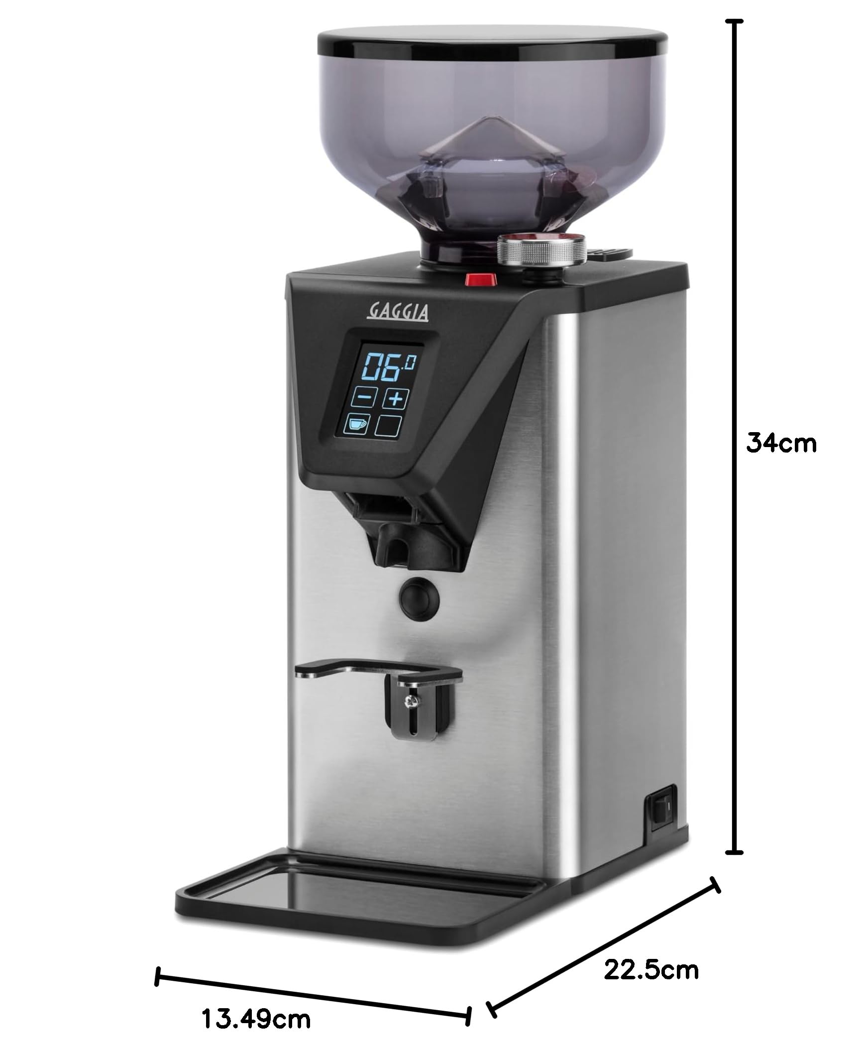 Gaggia Milano MDF55 - Molinillo de café espresso, tolva de 250 g, fabricado en Italia, controles de pantalla táctil y perilla giratoria, ajuste micrométrico continuo, rebaba plana, motor de 310 W