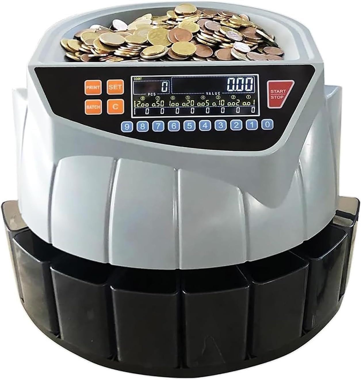 Separatore elettronico di monete, contatore di monete commerciale con display a LED, 8 contenitori per monete, 216 unità/min e supporta conteggio e ordinamento, modalità aggiunta e batch, per negozio