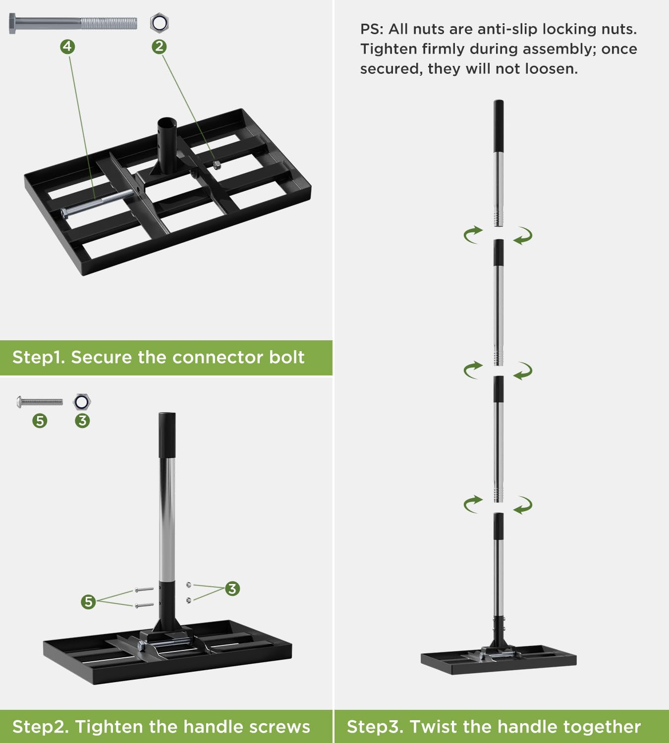 Rastrillo escarificador para césped, rastrillo de jardín con mango ajustable, rastrillo escarificador de metal resistente para eliminar musgo, paja y malas hierbas, herramienta para el cuidado del