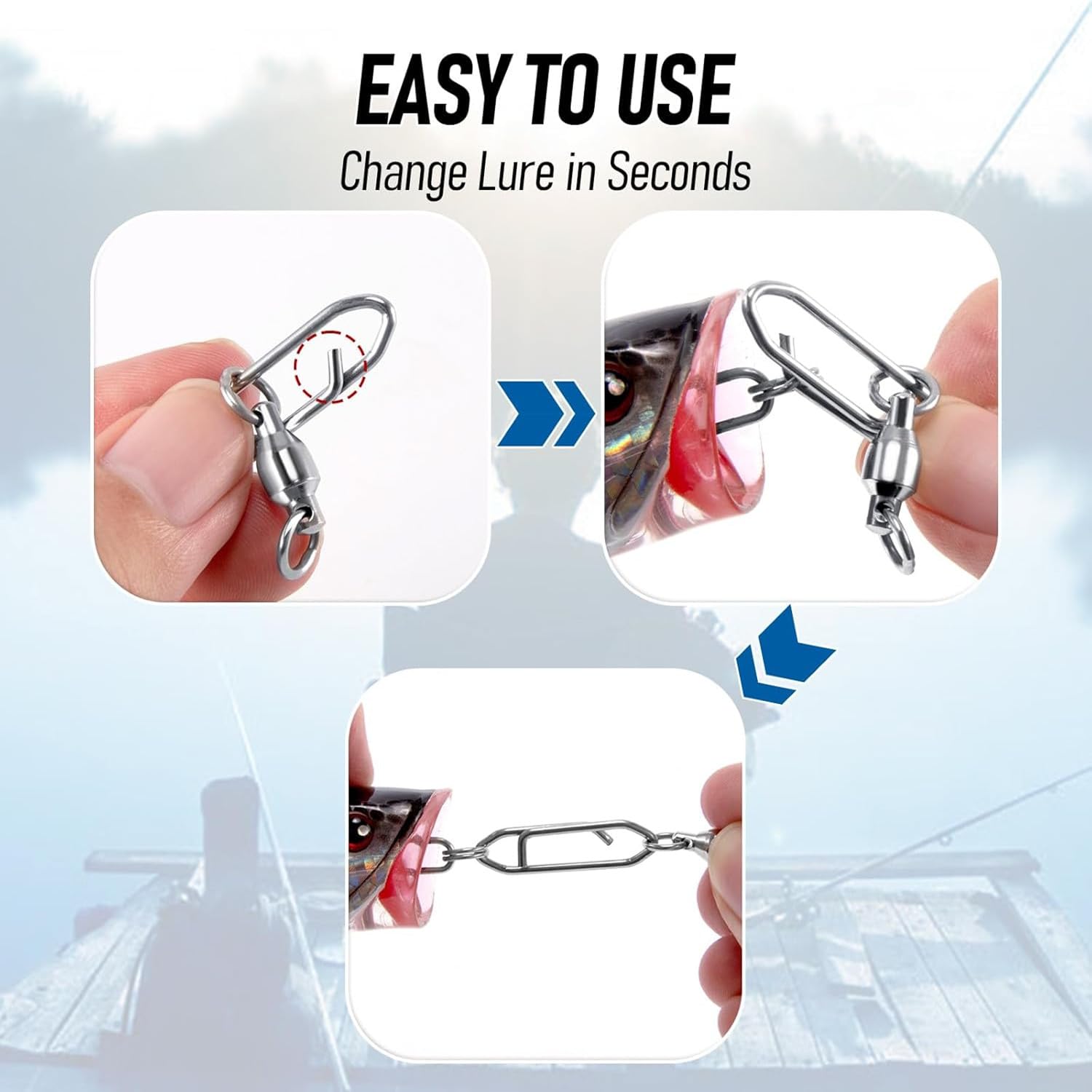 Clip Pivotant Peche Rapide 50 Pieces FishTrip - Lot De 50 émerillons Pivotants Avec Clips Rapide - Pêche Eau Douce Et Eau Salée Clips Pivotants Changement Rapide