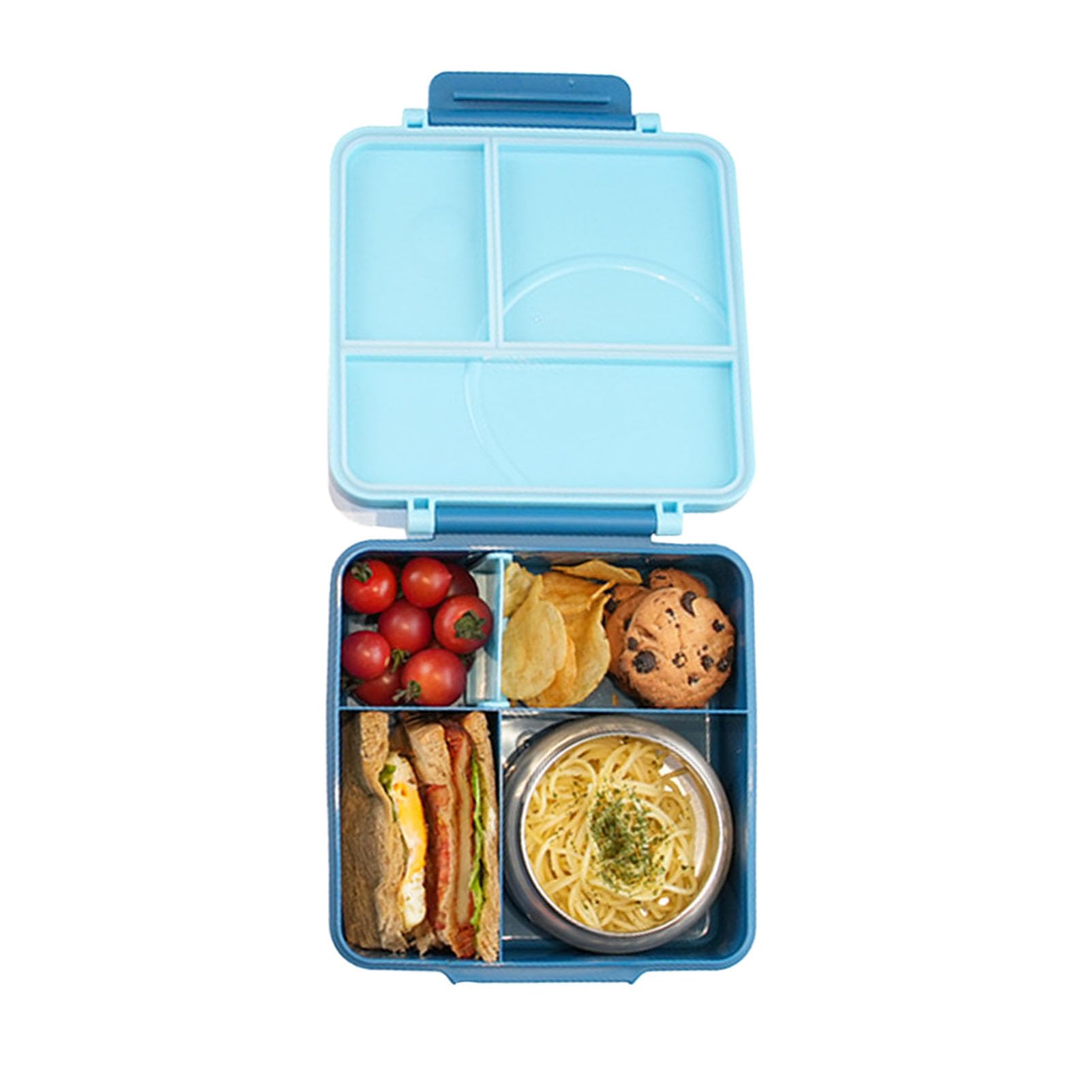 con Múltiples Compartimentos de Acero Inoxidable y Cuenco de Silicona para Niños y Adultos 19,5 X 22 Cm (Azul)