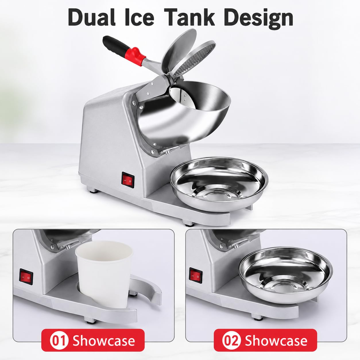 Frantoio elettrico a cono da neve 300 W in acciaio inox, grigio