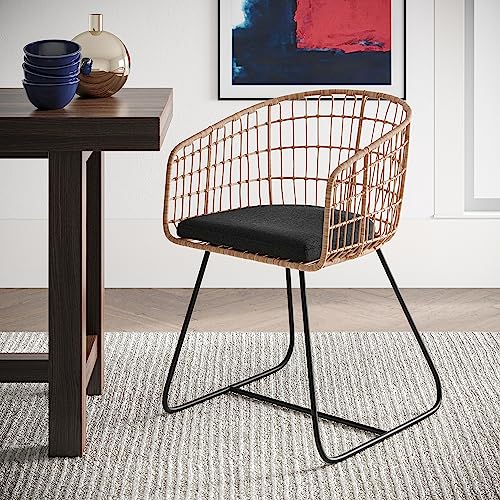 Tommy-Hilfiger-Graham-Rattan-Dining-Chair-Woven-Wicker-Armchair-with-Seat-Cushion-Black-Durable-Metal-Legs-Boho-Modern-Accent-Lounge-Furniture-Natural 61IjGNMr4FL