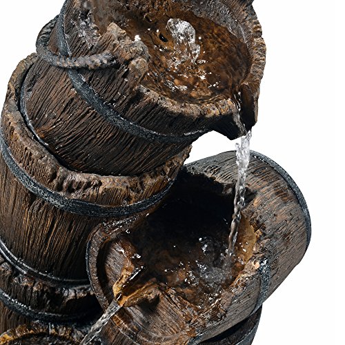 Peaktop Outdoor Vintage 3-Tier Cascading Barrel Waterfall Fountain, Brown