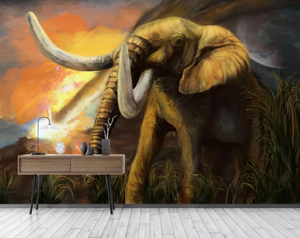 Papier peint intissé éléphant aquarelle haut de gamme 400cm pour salon chic