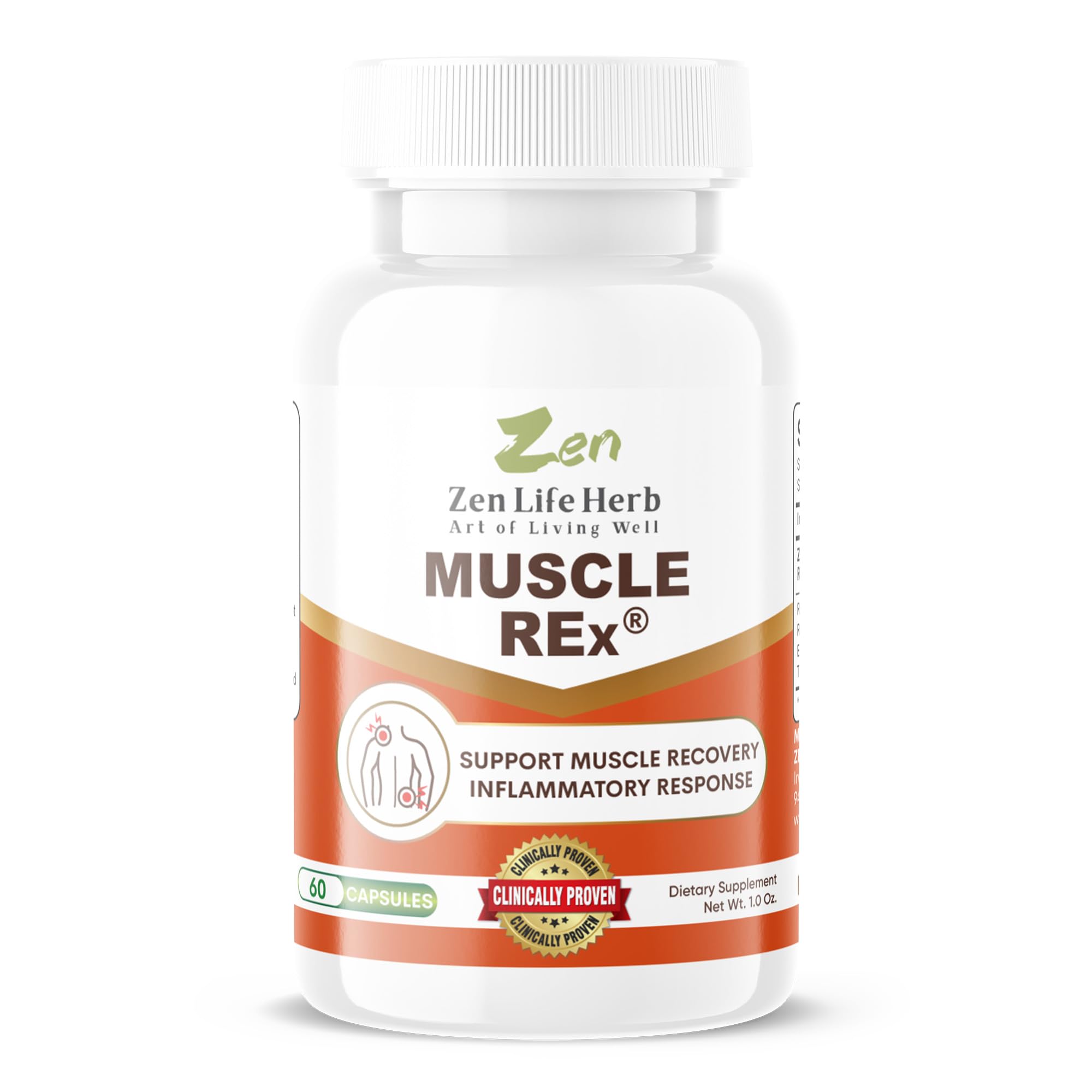 ZEN LIFE HERB Muscle REx - Joint, Muscle & Nerve Support - Relax Aches & Chronic Discomfort Plant-Based Supplement (60 Capsules)