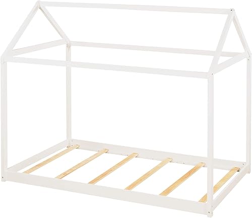 Miniatura 5 de Merax Cama de madera de tamaño individual con techo para niñas, niños, muebles de dormitorio, marco de cama para niños, cama de piso de tamaño