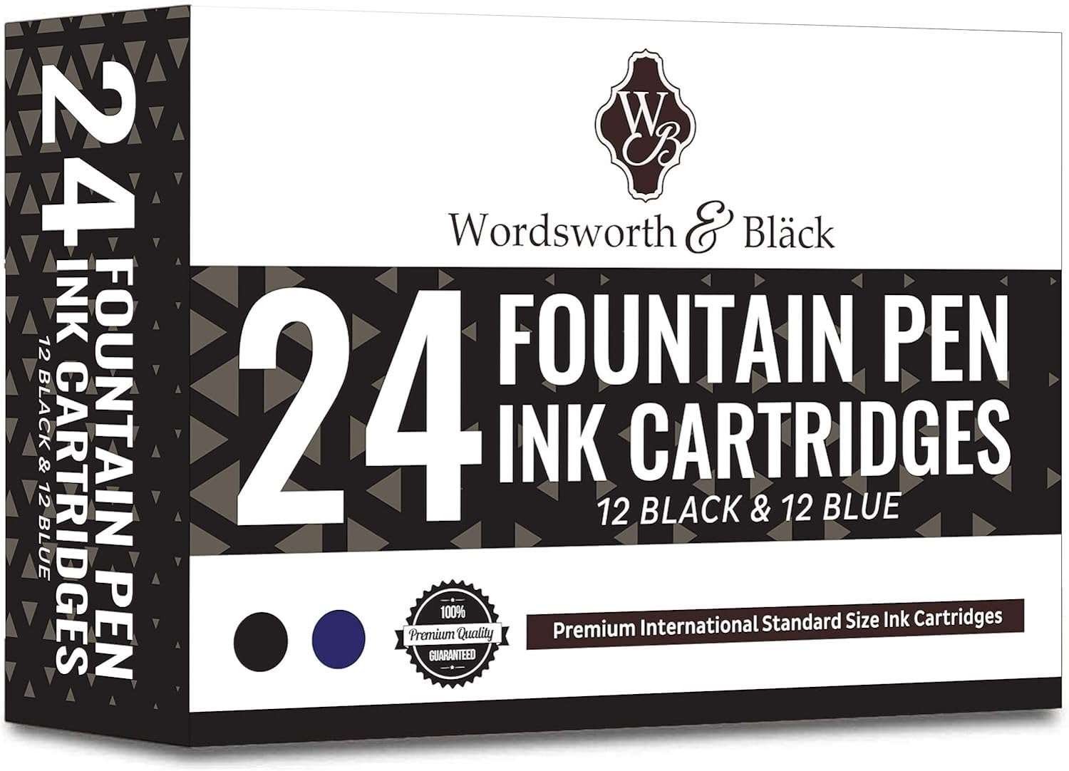 Wordsworth & Black 24 Pack Fountain Pen Ink Refills - Set of 12 Black - 12 Blue Ink Cartridges - International Standard Long Size Length APPR 2.3" - Base Diameter APPR 0.24" Disposable and Generic