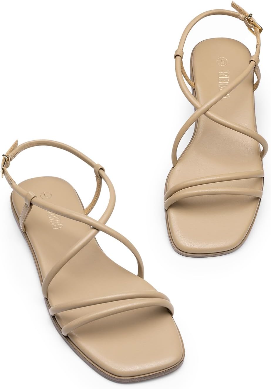 Rihero Women's Strappy Flat Sandals Summer Lace Up Open Toe Comfortable Slip-On Ankle Strap Sandals - Image 4