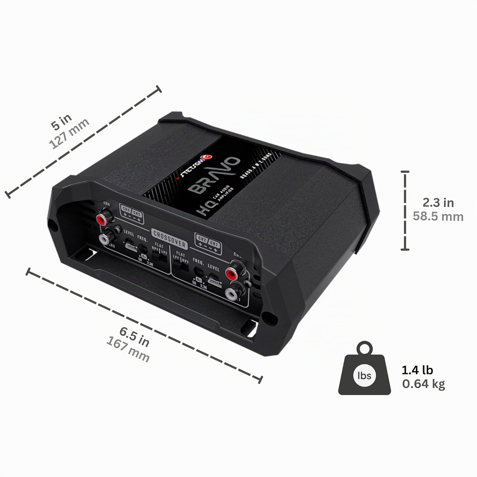 Stetsom Bravo HQ 400.4 - Amplificatore digitale multicanale per autoradio, 2 Ohm, stabile, 400 Watt RMS, 4 canali indipendenti, crossover variabile, gamma completa, altoparlanti stereo ds bridge 400x4