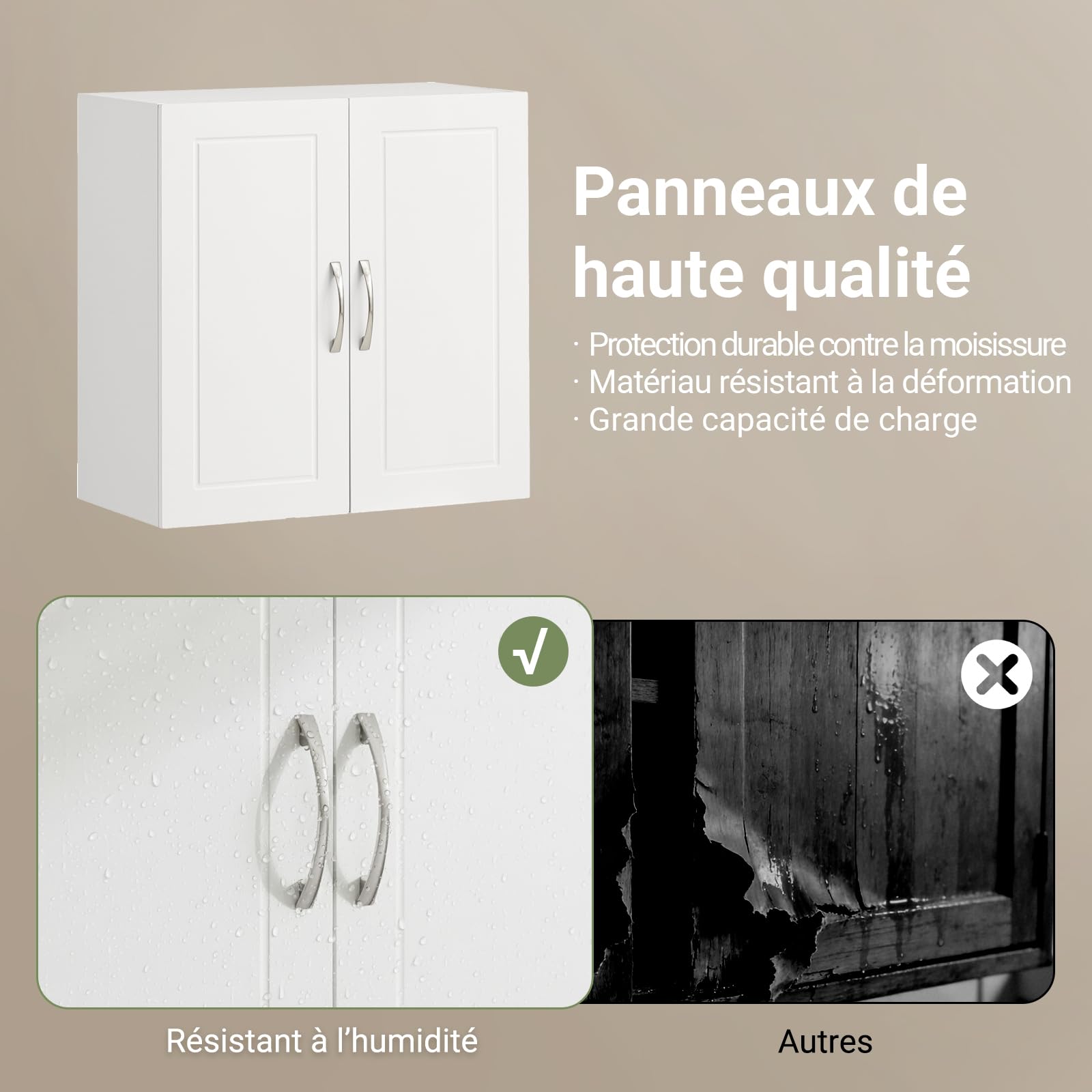 SoBuy Meuble Haut Cuisine Compact avec 2 Portes, Placard Cuisine Mural Petit Format, Armoire Murale & Armoire Suspendu pour Cuisine, Meuble Mural de Rangement, Charge 36kg, Blanc, 60x30x60cm, FRG231-W