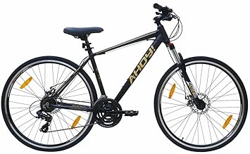 AHOY! Comet 24 Gear Hybrid Cycle 700C | Hybrid Bicycle for (12+ Yrs) (Height 5.6 Ft +) | Alloy Hardtail Hybrid Bike for Men, Women (Black Color)