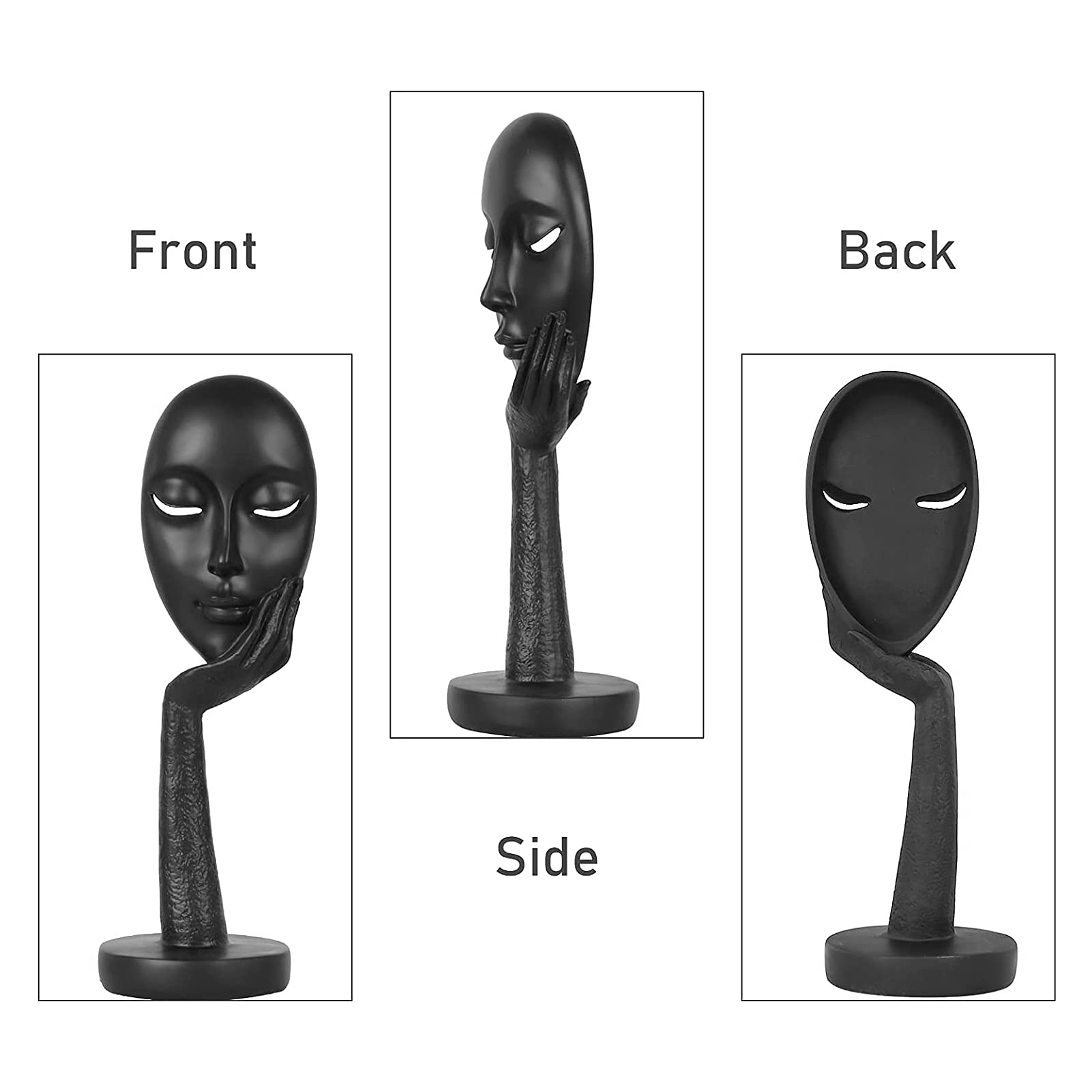 Escultura de joyas de resina, diseño de máscara nórdica, arte abstracto, joyas creativas, decoración de la casa, oficina, escultura, regalo (negro)