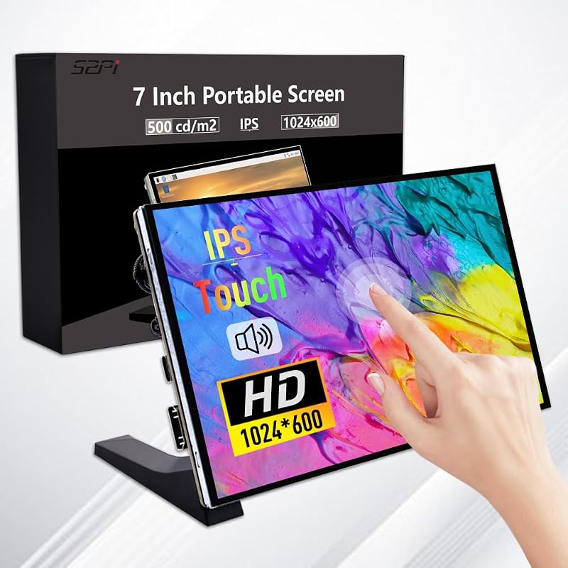 GeeekPi 7" Érintőképernyős Monitor Raspberry Pi-hez, 1024x600 IPS LCD, Dual Speaker
