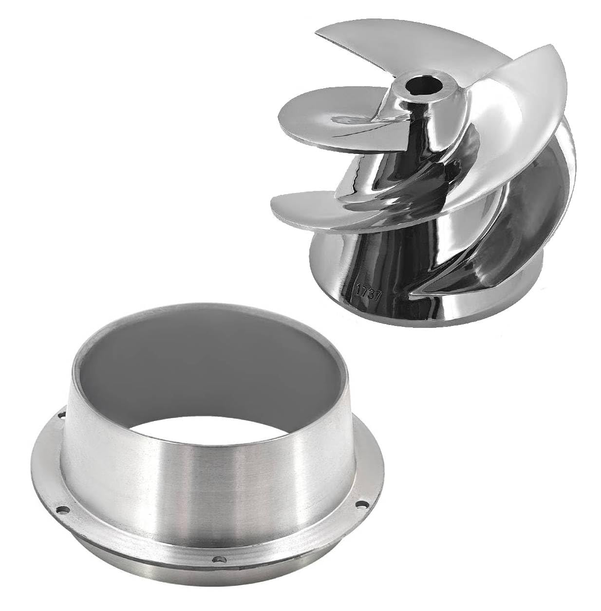 Photo 1 of 6 1/8 Outboard Jet Impeller No.1737-3 Blade Polished Stainless Steel with Flanged Liner 1521, Compatible with Yamaha Medium Series Jets