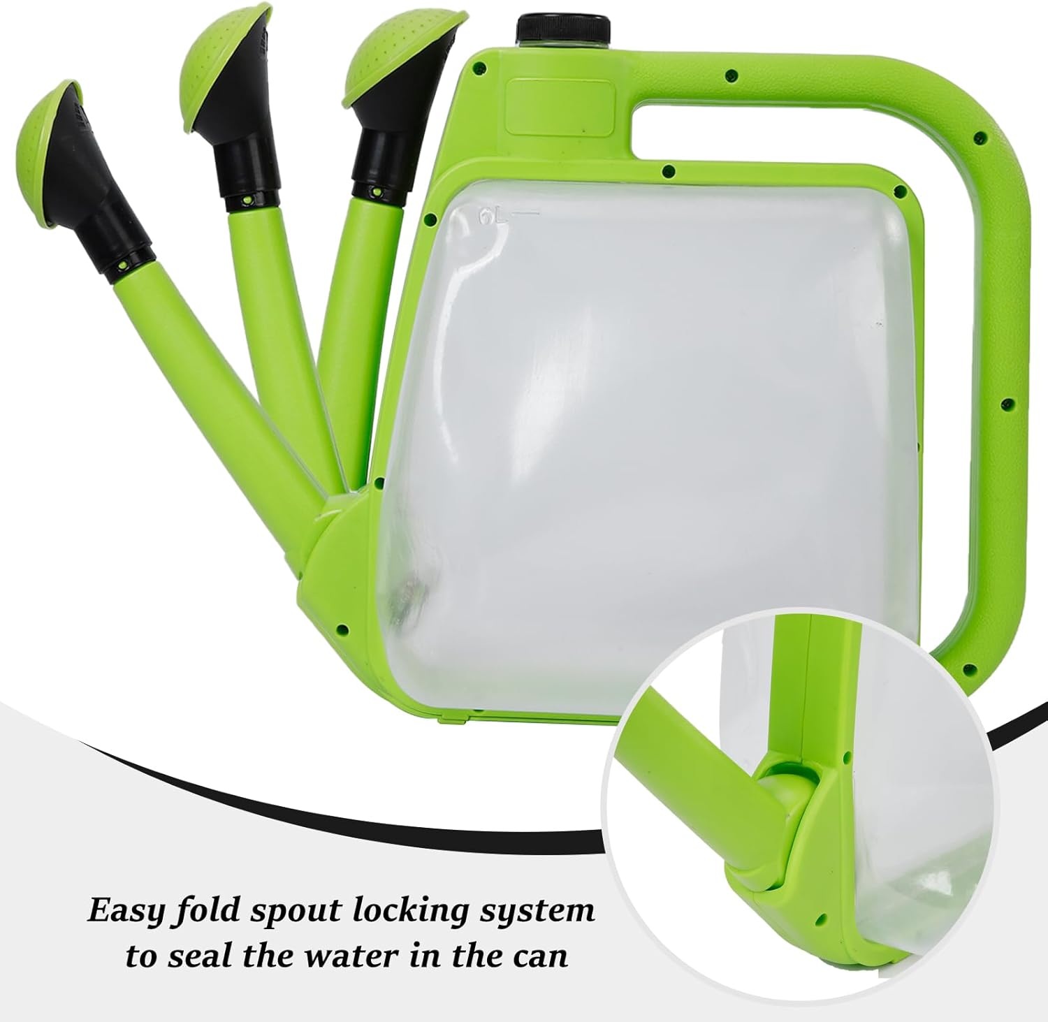 6L Foldable Watering Can with Rotating Nozzle & Long Spout for Plants, Indoor Outdoor Gardening, Clear Plastic-Green