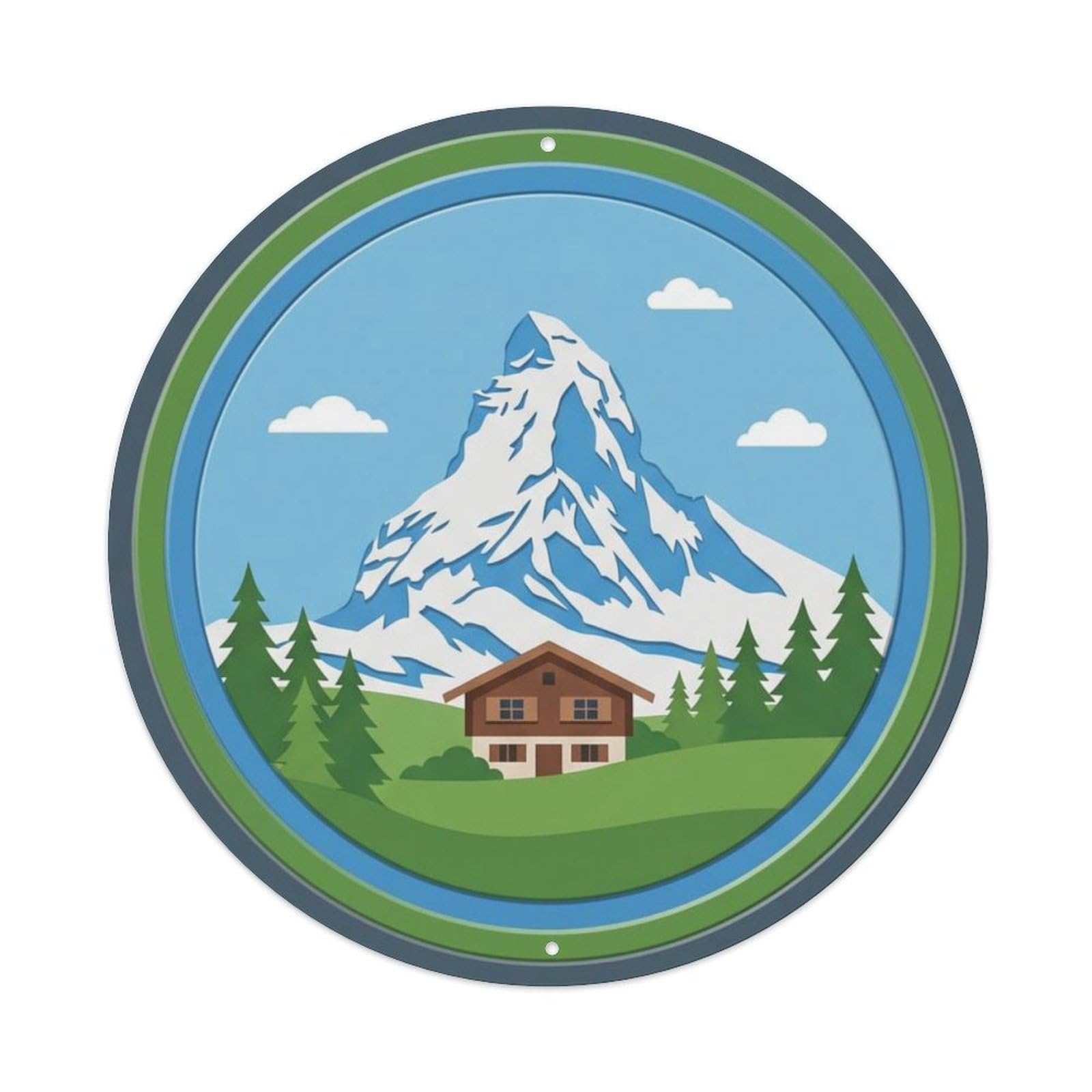 Matterhorn Majestic Lodge Travel 1 Metal Tin Sign Plaque Wall Decor for Cafe, Club Bar, Office, Home Garden Round Metal Poster 8x8Inch