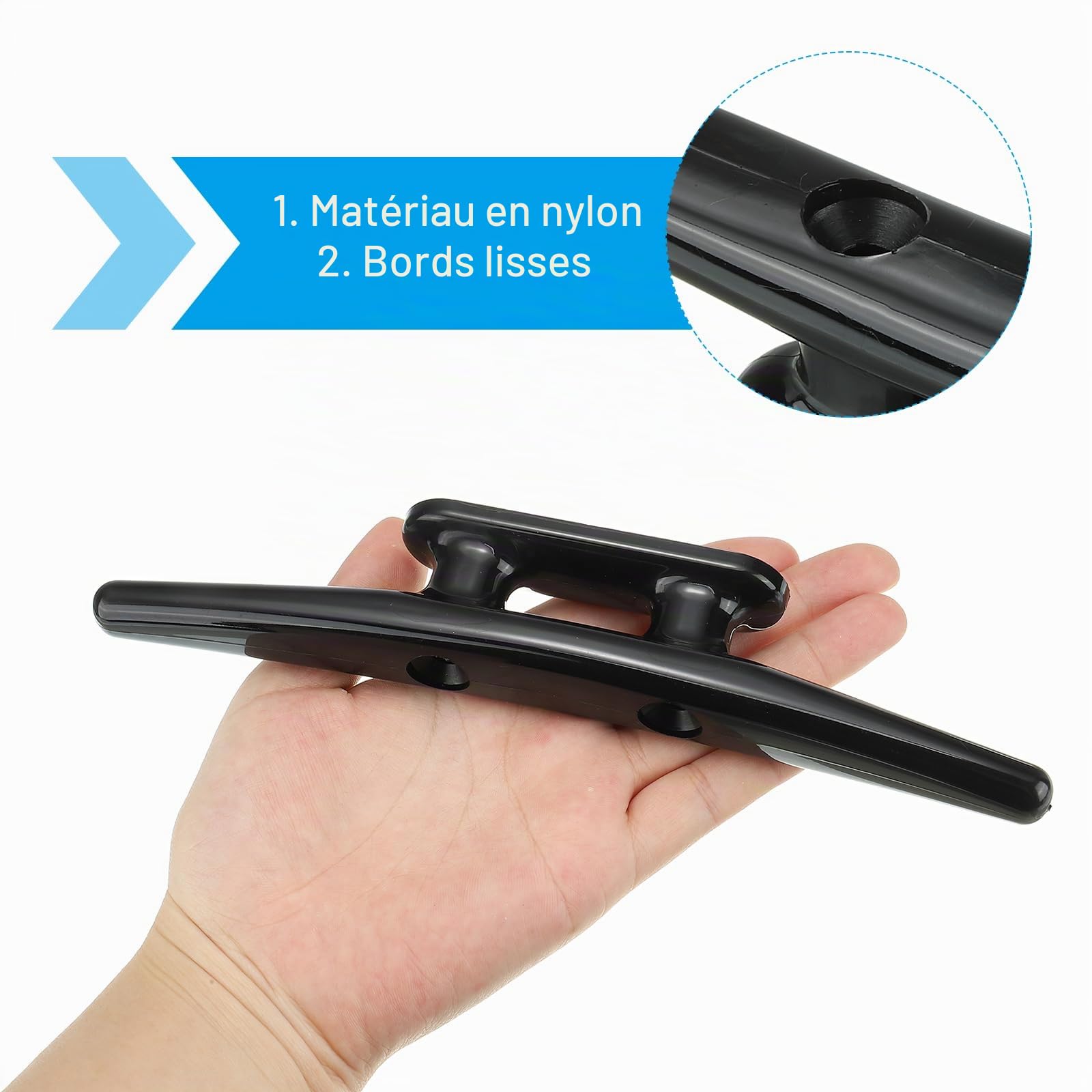 PATIKIL 4 Taquets de Quai en Nylon de 8 Pouces pour Bateau, Kayak, Petite Corde, Amarrage pour Ponts Marins, Canoës, Kayaks, Décoration, Noir