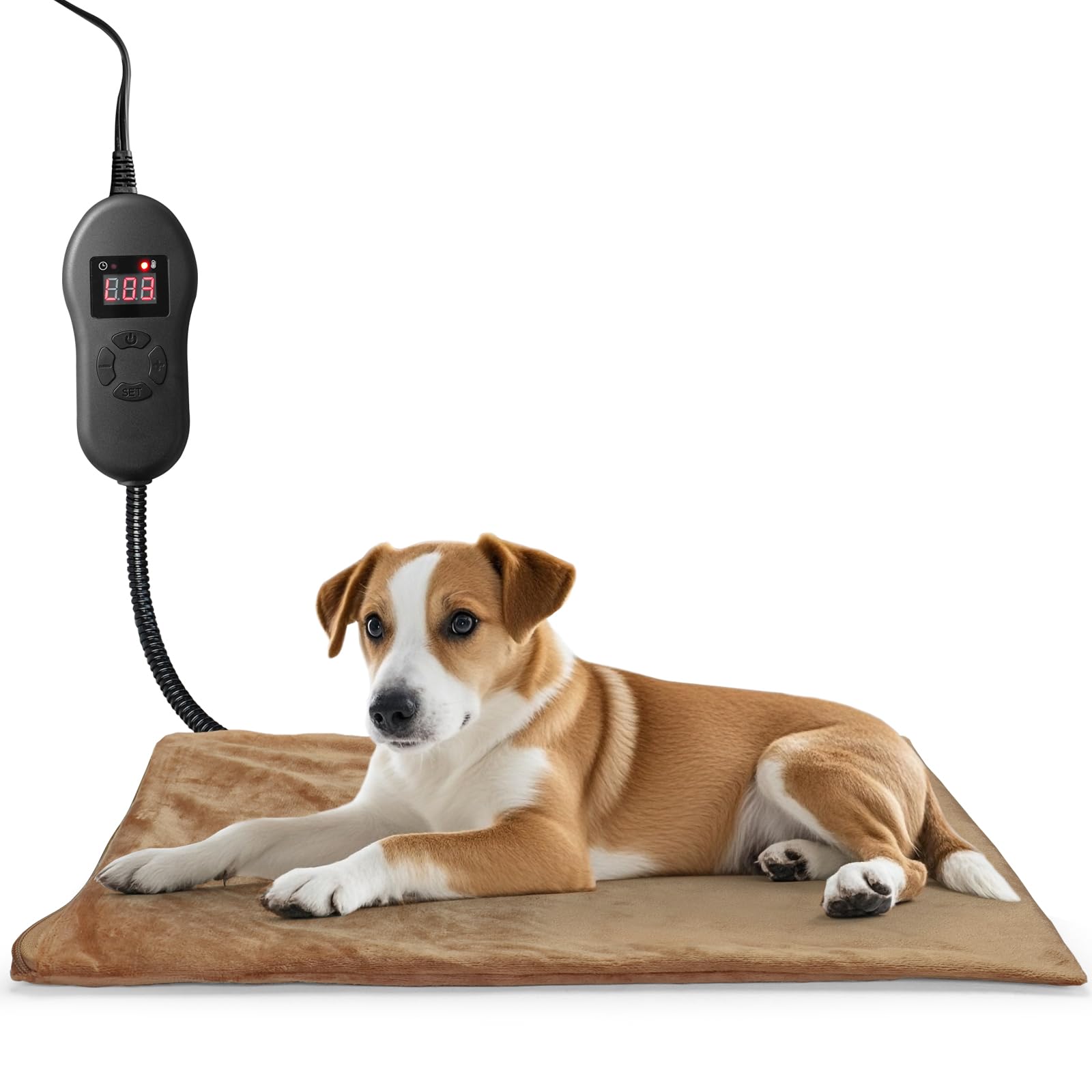 NAMOTEK Pet Heating Pad with Timer, Adjustable Temperature, Waterproof, Chew Resistant Cord, Auto Power-Off, Electric Indoor Heated Mat for Dogs and